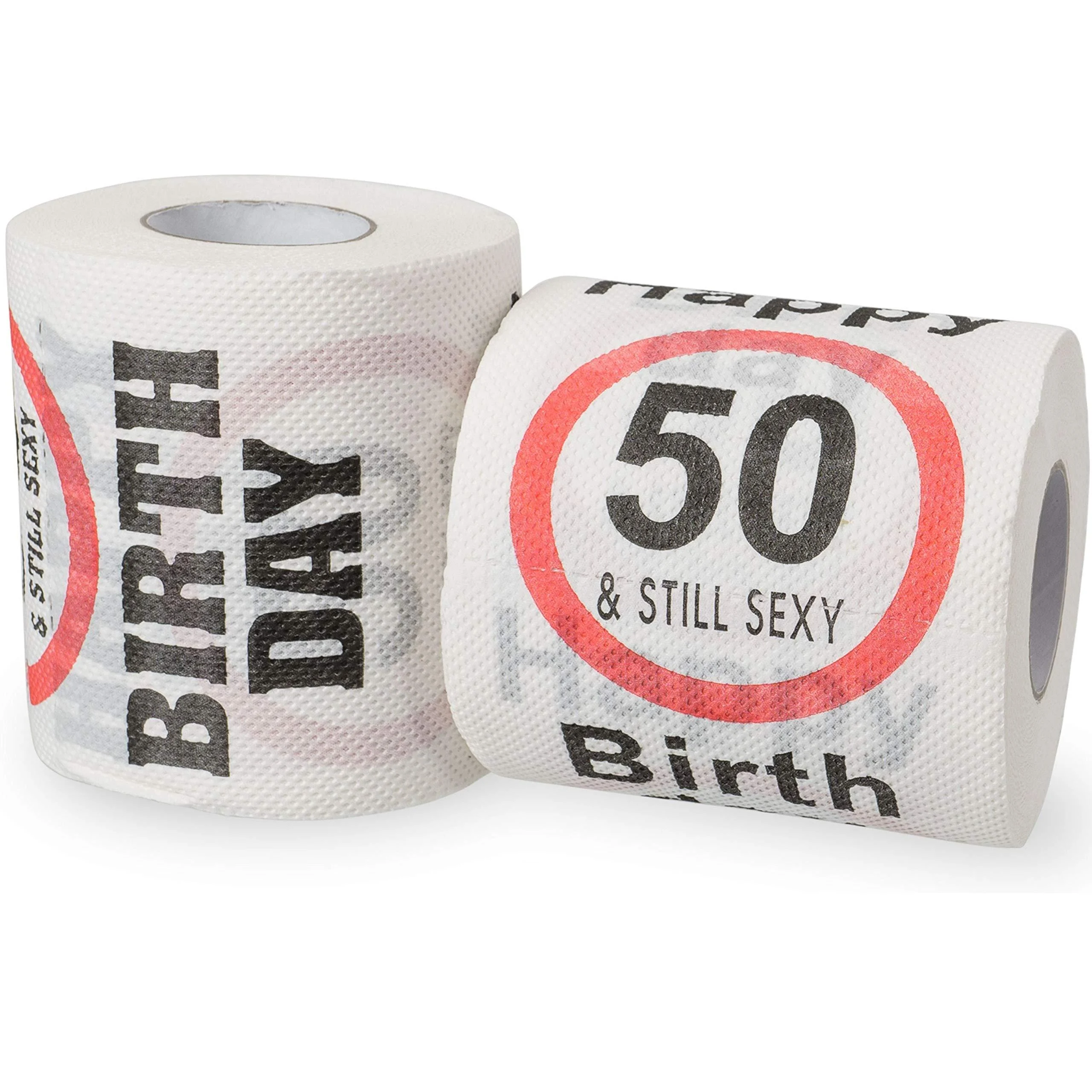 Happy 50 & Still Sexy Birthday Klopapier 2 pack decoration and gift packaging for your 50th birthday funny motto toilet paper fun toilet paper gifts 50 birthday decoration 2 x - Your Day Mate