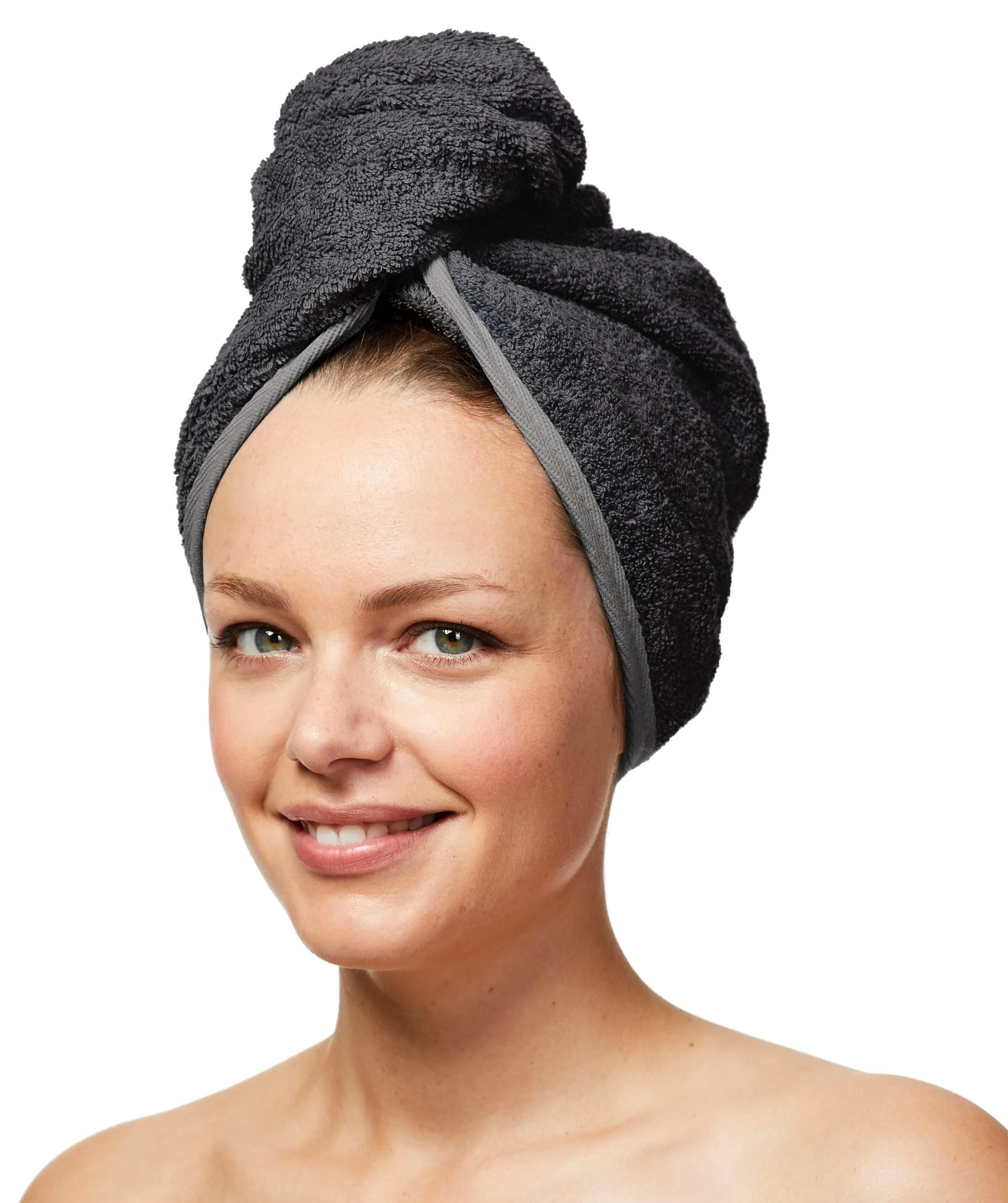 Sowel hair turban made of 100% organic cotton turban towel with button women and men anthracite/grey