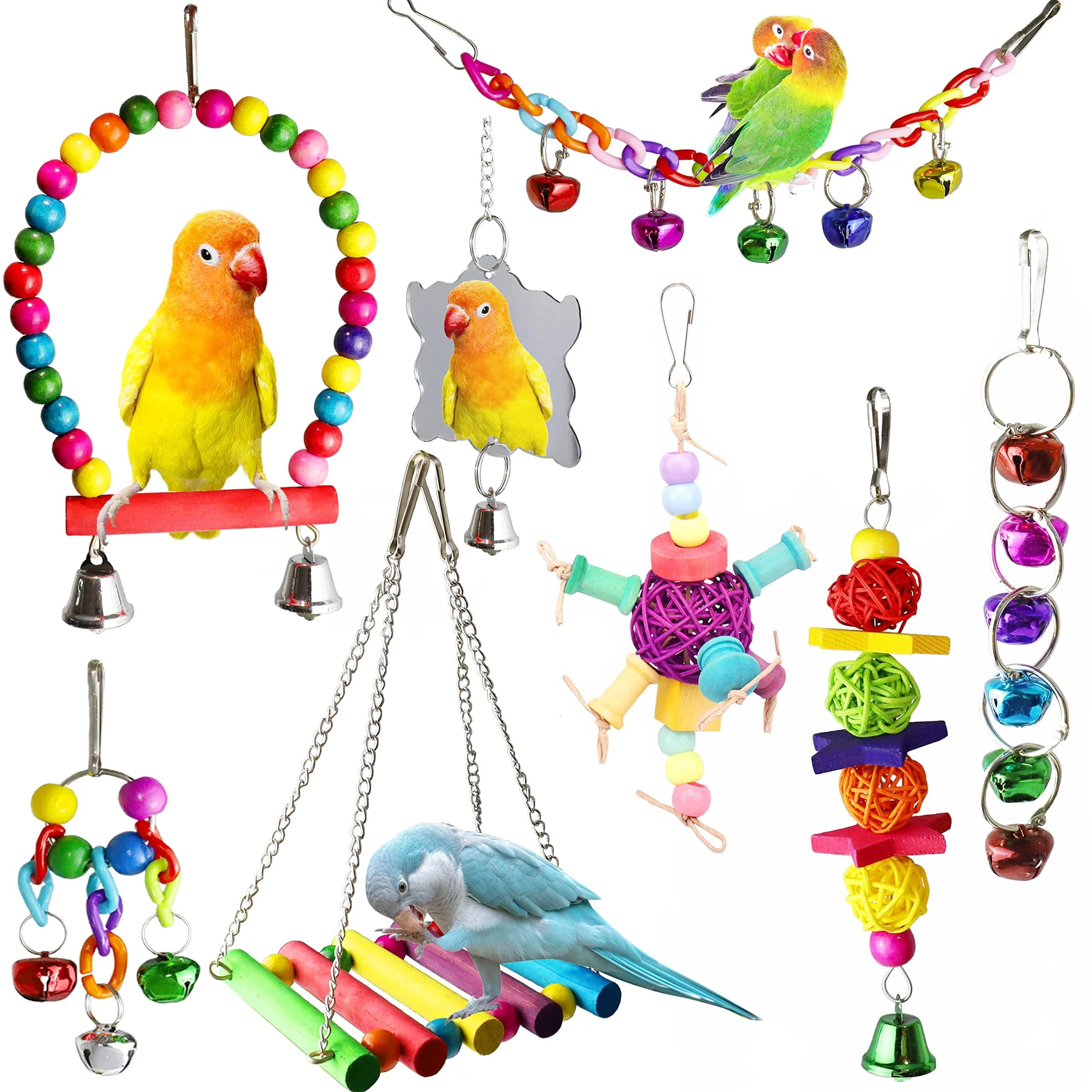 8pcs Bird Parakeet Cockatiel Parrot Toys Love Birds Small Parakeets (Muliti-A)