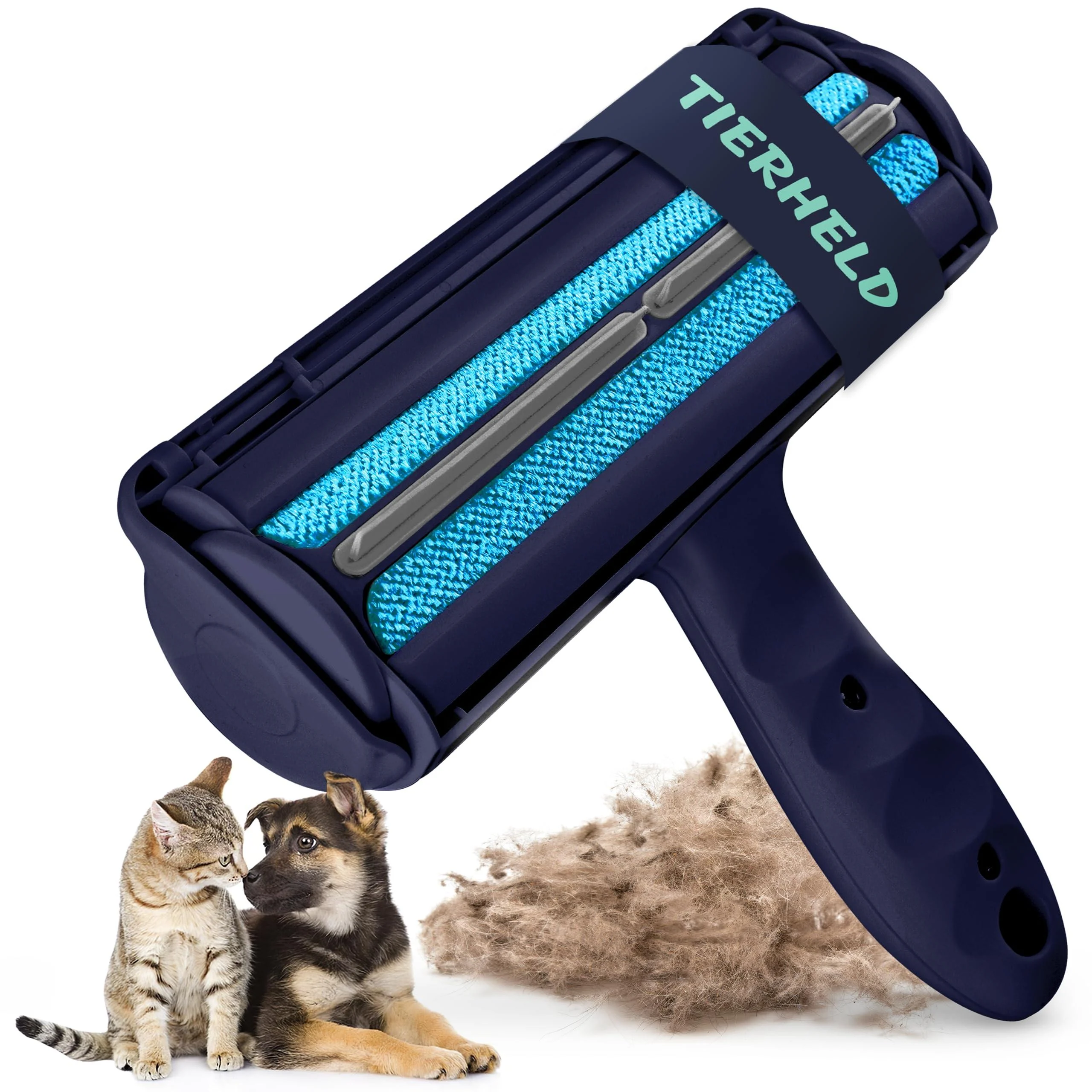 Tierheld animal hair remover for clothing sofa car - lint roll Animal hair reusable - cat hair remover - dog hair remove - animal hair brush - lint brush - lint roller ocean blue