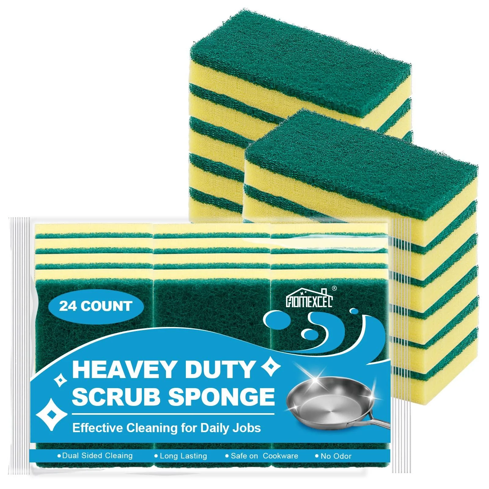 24 Count Heavy Duty Scrub Sponges Kitchen,Small Dish Sponges for Kitchen,Household Cleaning,3.5"X2.1"X0.9" - HOMEXCEL