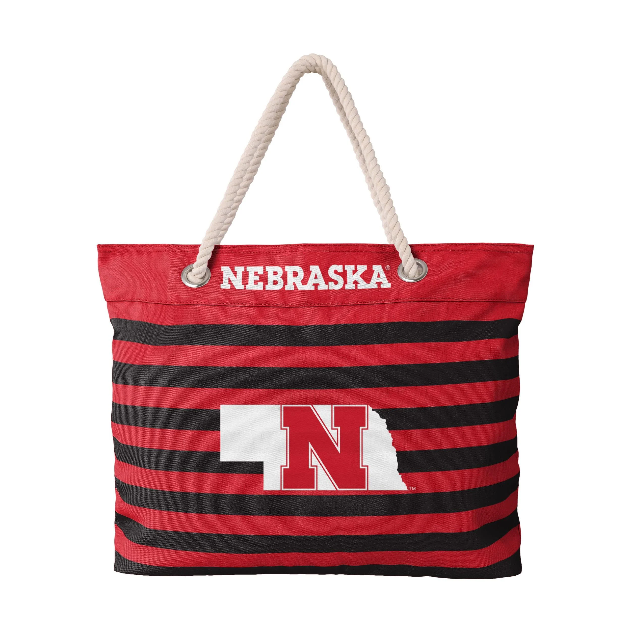 FOCO NCAA College Team Logo Nautical Stripe Tote Beach Bag Nebraska Cornhuskers One Size Team Color