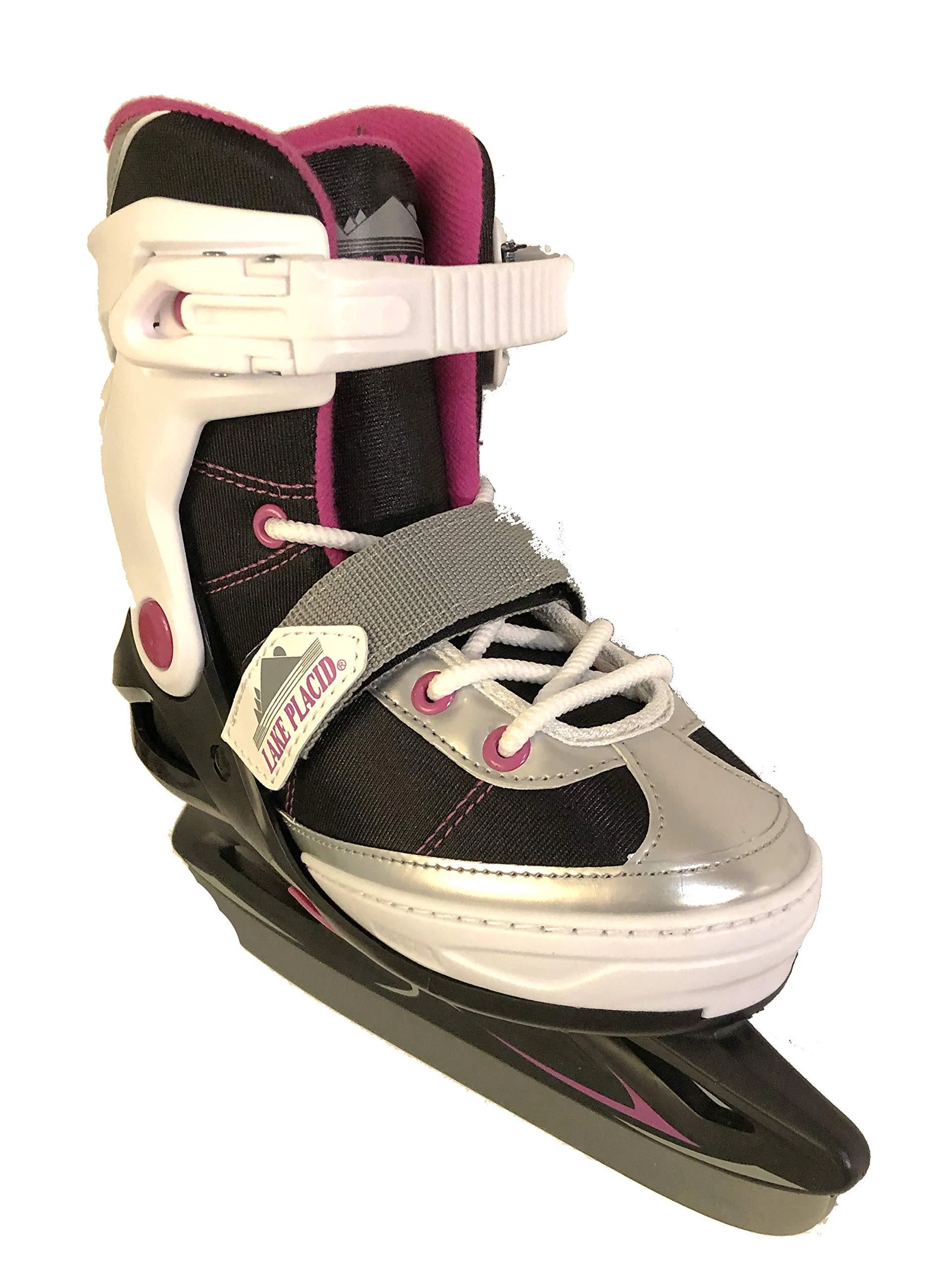 Lake Placid Adjustable Monarch Ice Skates Black/Pink/Silver 11-1