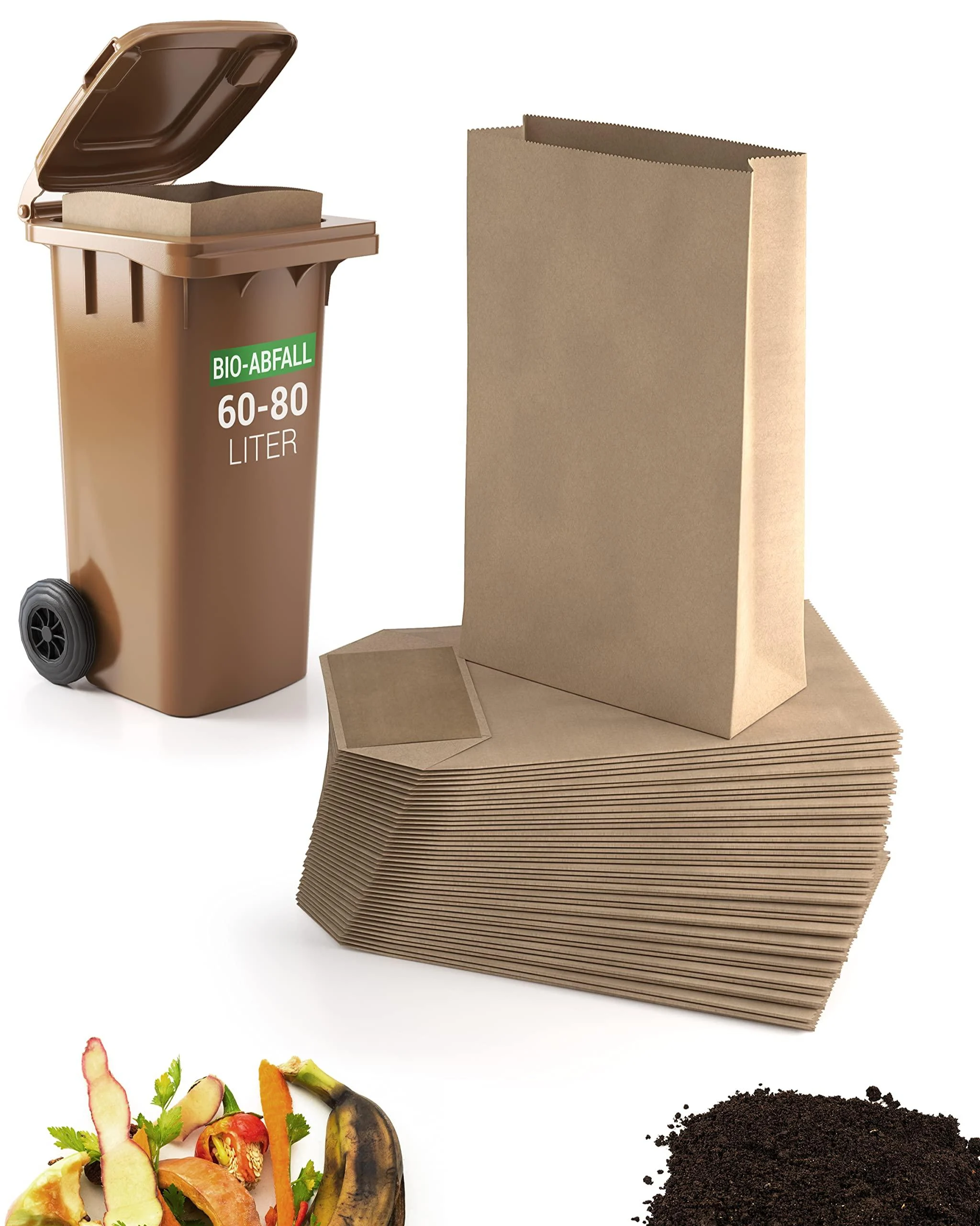 BioGl ck - 60 & 80 liter organic waste bags for the biotonne 25 pieces / Extra wet and tear -resistant paper for the biotonne approved 25 pieces (1 Pack)