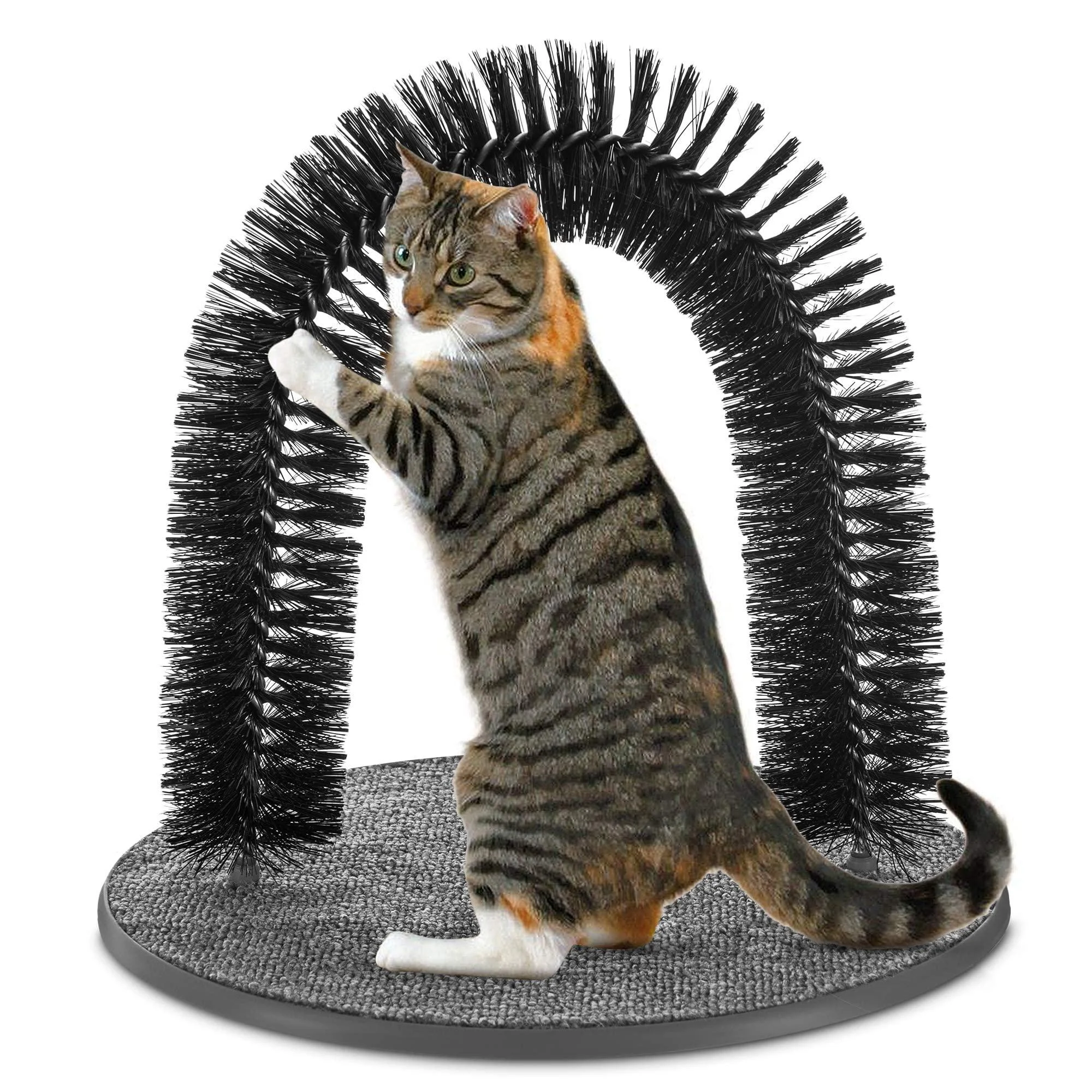 FiNeWaY Cat Scratch Arch Kitten Massaging Scratching Scratcher Pet Arch Self Grooming Groomer Shedding Soft De- shedding Bristles Play Post Sisal Nip With Catnip - No More Hair Balls And Shedding Grey