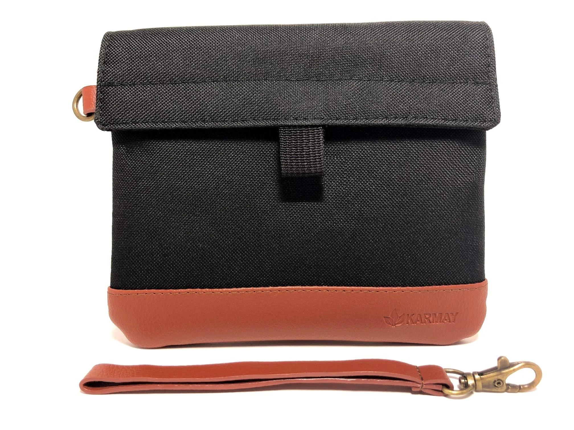 Smell Proof Bag 7x6 inches with Vegan Leather | Carbon Lined | Double Sealed | Sleek Waterproof Zipper | Eliminates Strong Odors | Dog Tested - Karmay