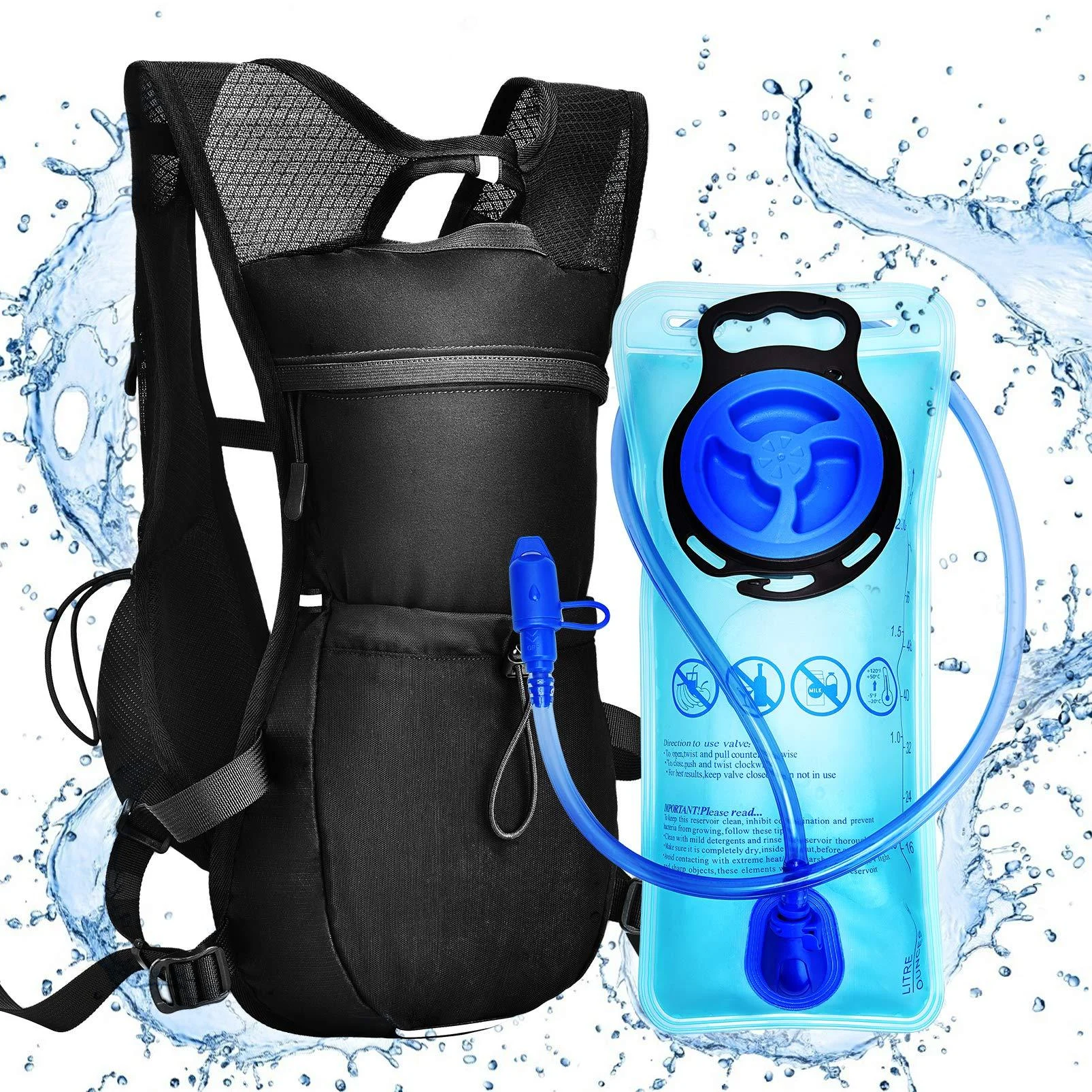 Hydration Packs Water Vest Backpack - Lightweight Hydration Vest Bag with 2L Water Bladder Daypack Running Hydro Pack Backpacks for Cycling Hiking Marathon Raves Hydropack for Women Men Kids Black