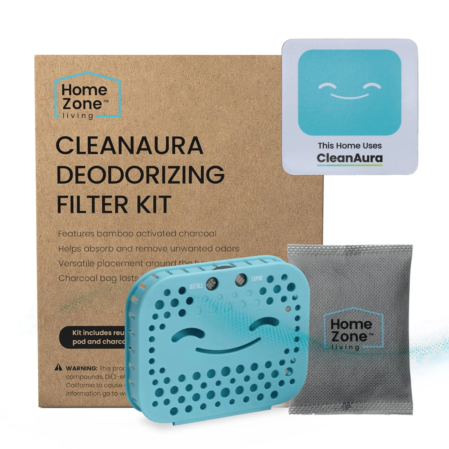 Home Zone Living CleanAura Deodorizing Filter Kit with Charcoal Filter Bag and Magnetic Sticker Helps Eliminate Odor at Home Deodorizing Filter Kit CleanAura Accessories