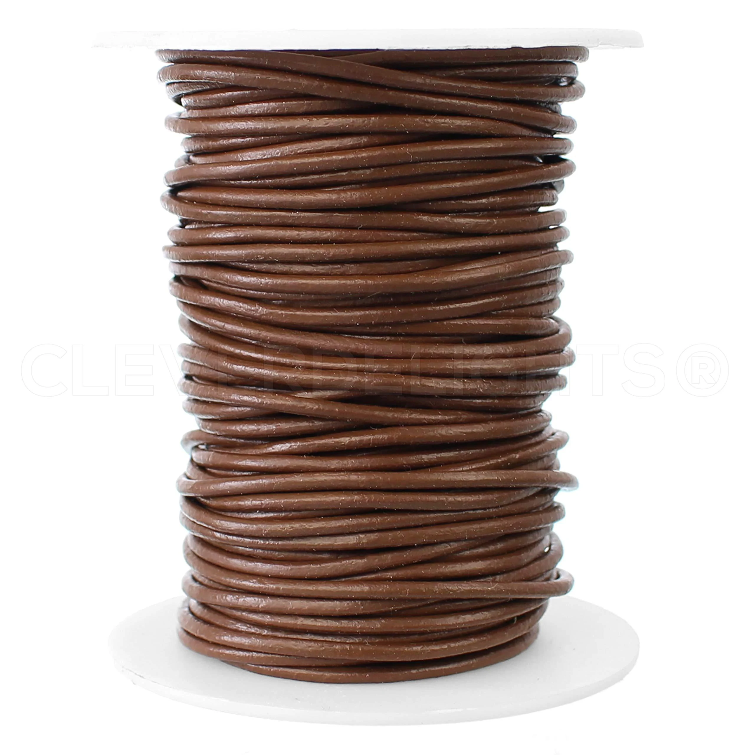 CleverDelights Genuine Brown Leather Cord - 2mm Round - 75 Feet