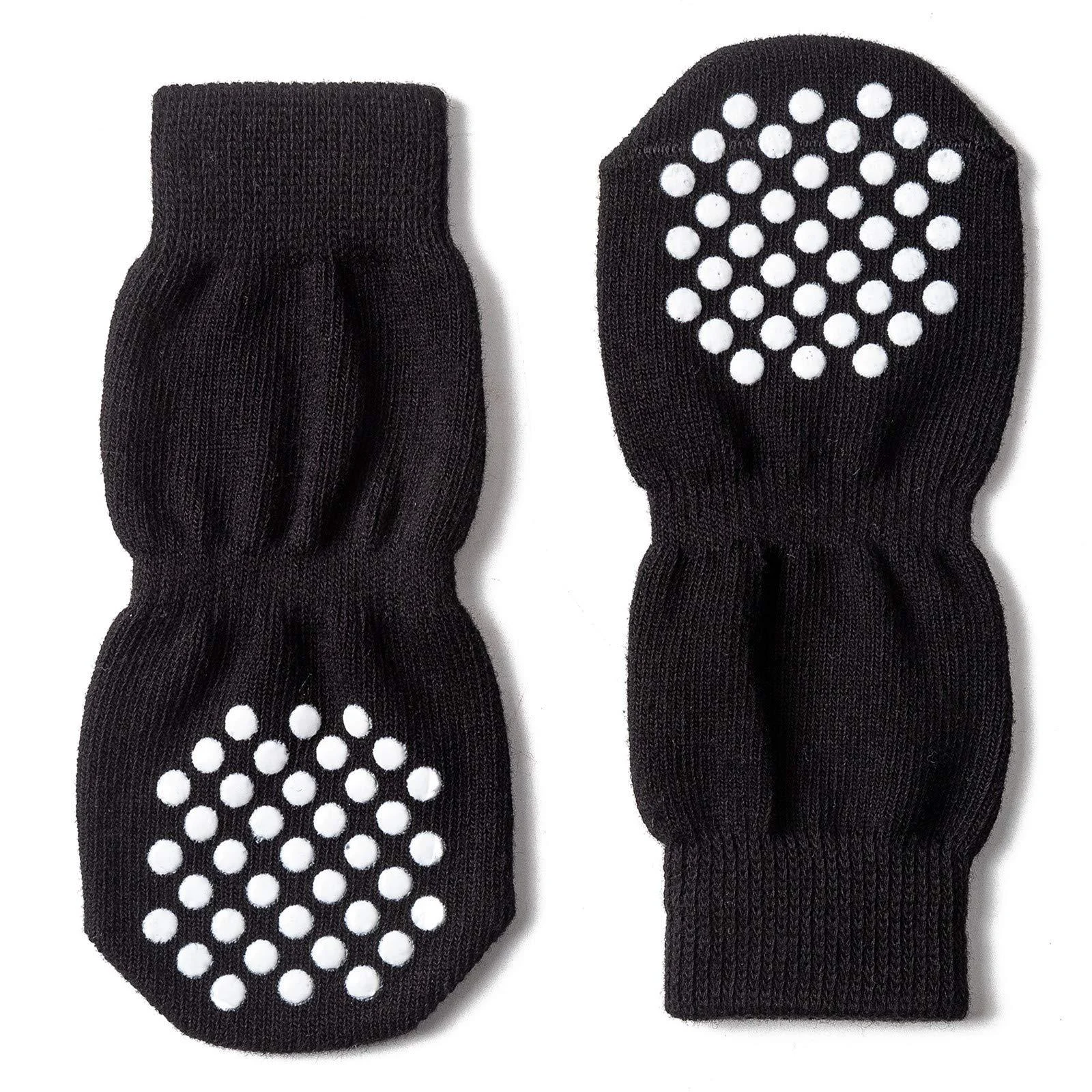 AKOPAWON anti-slip socks Dogs Cat socks 4 pieces of paw protection detention socks for inside pet dogs cat socks with rubber reinforcement S-4XL suitable for dogs from 1-36 kg 5xl for over 36 kg W-black XL