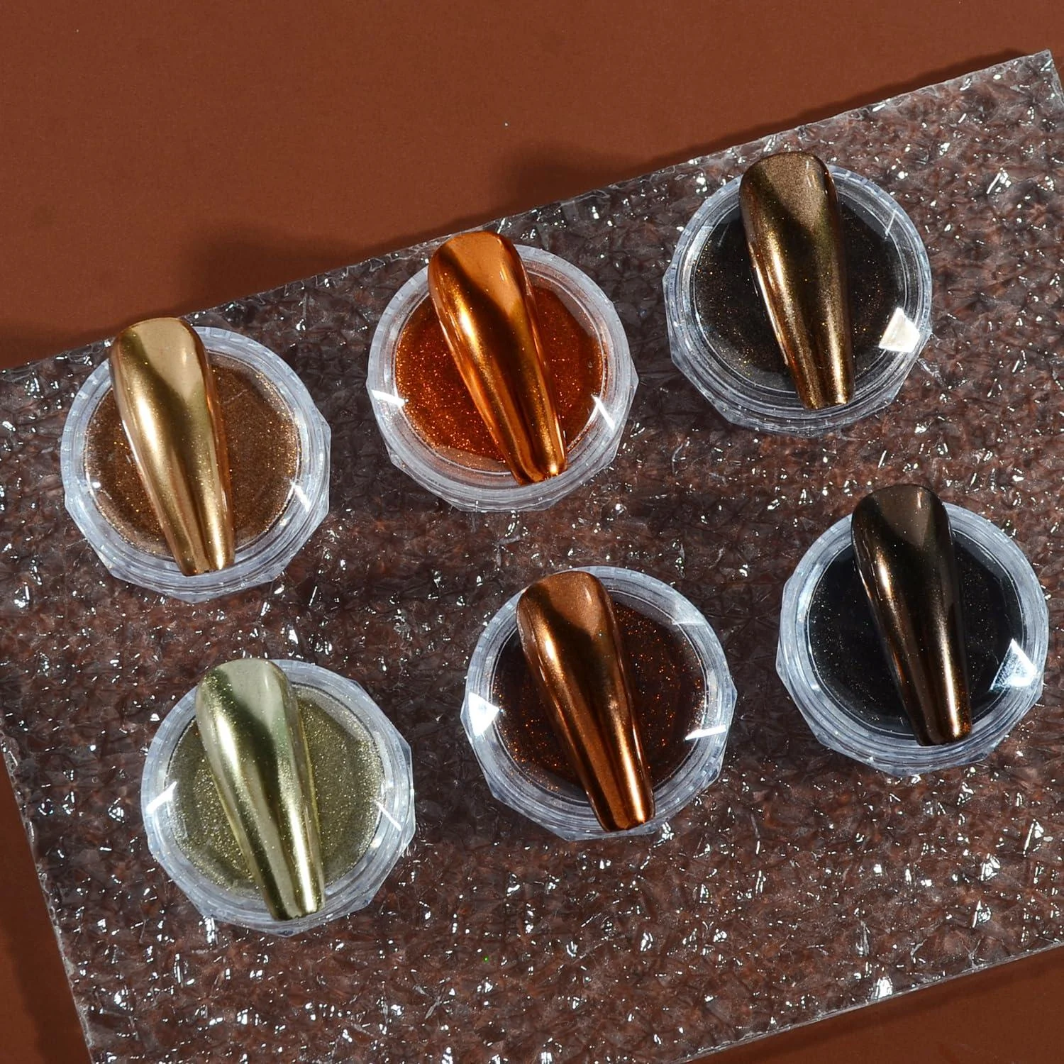 Chrome Nail Powder Set 6 Maillard Colors Metallic Brown Chrome Nail Powder Mirror Effect Brown Pigment Chrome Powder Manicure Nail Glitter Dust with Sponge Applicators - BAIYIYI