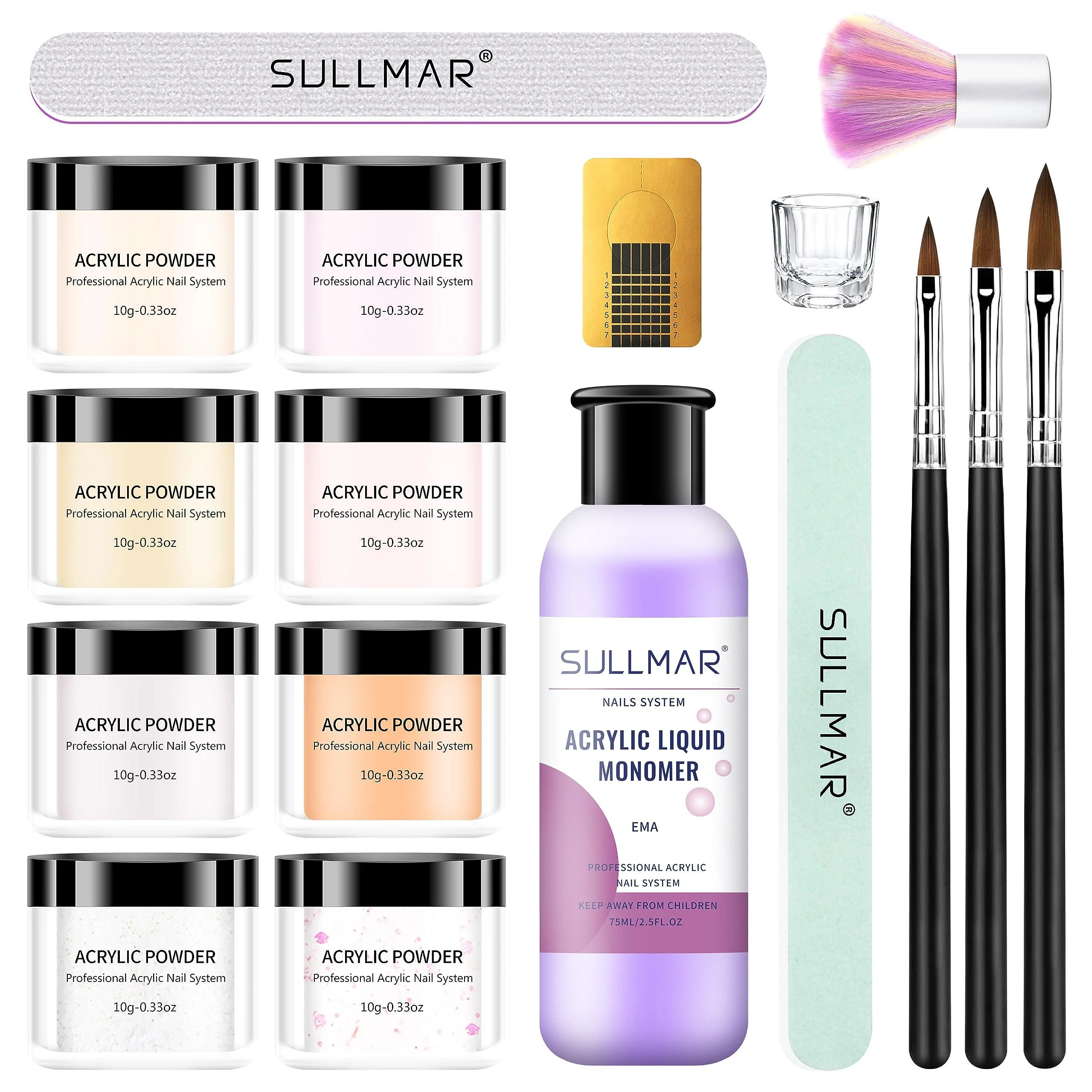 Acrylic Nail Kit Acrylic Nail Kit for Beginners with Everything 8 Colors Acrylic Powder Nail Liquid with the Acrylic Nail Brush Nail Tools Nail Kits Professional Acrylic with Everything CLEAR - SULLMAR