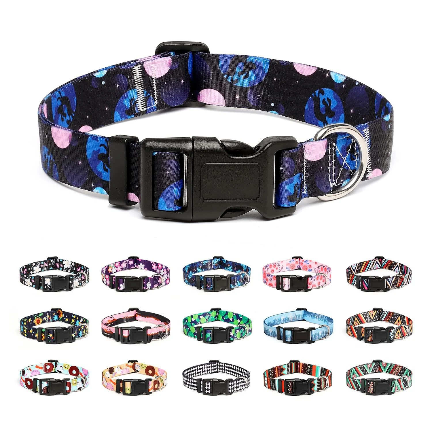 Mercano dog collar adjustable soft nylon comfort & robust patterned dog collar for small medium large dog puppies (M night sky) m night sky