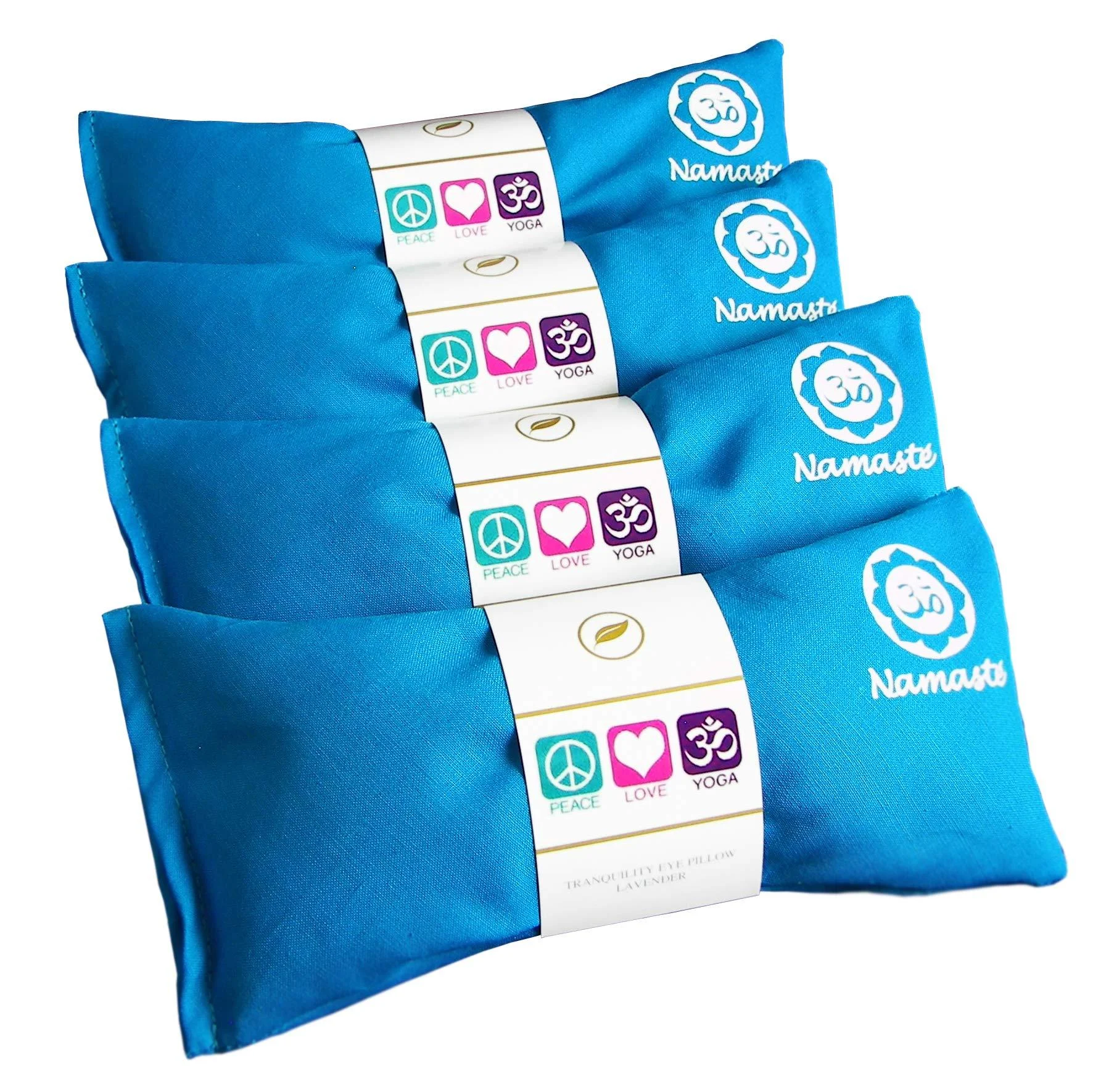 Happy Wraps Namaste Lavender Yoga Eye Pillows - Hot Cold Aromatherapy for Stress, Meditation, Spa, Relaxation Gifts - Set of 4 - Turquoise Cotton