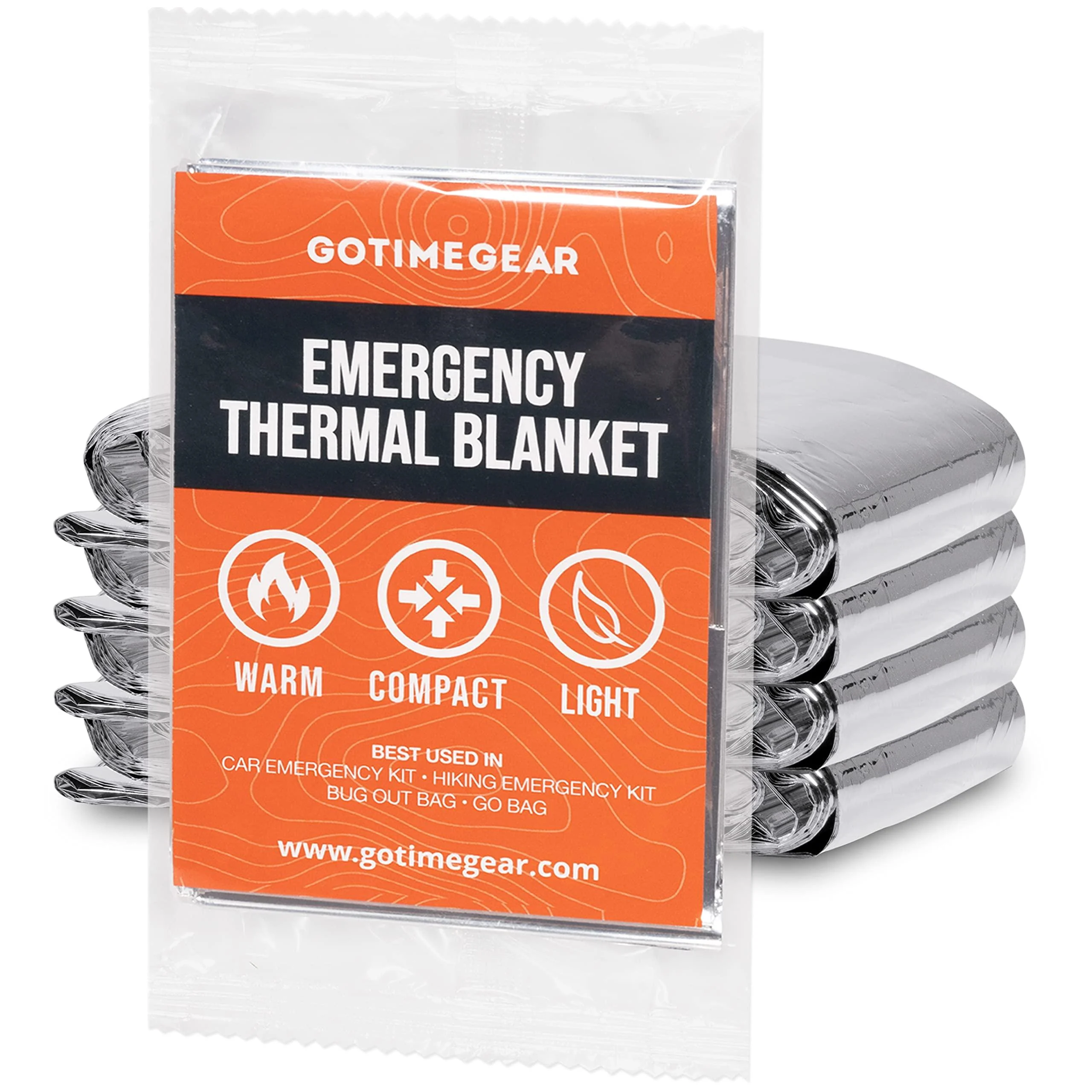 Go Time Gear Emergency Blankets for Survival Mylar Emergency Survival Gear for Home Camping Hiking & Outdoor Survival Kits Stay Warm Dry & Safe with Our Compact Space Blanket (4pack) Pack of 4