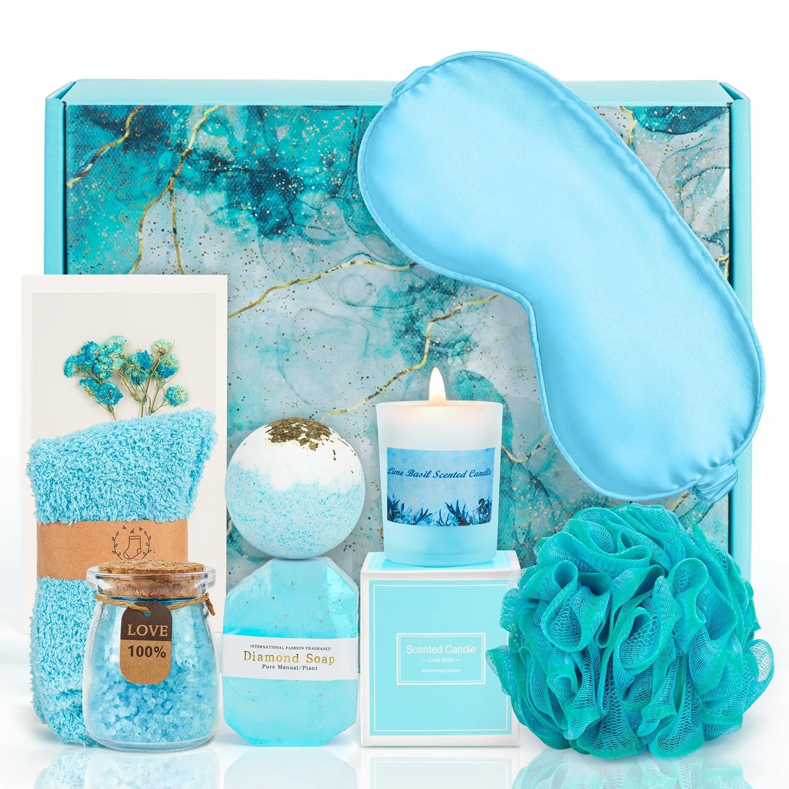 Relaxing Spa Kit Gift Basket Set - Birthday Gifts for Women - Gift for Wife Mom Sister Girlfriend Friends (Blue)