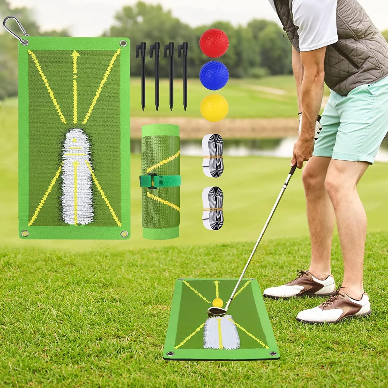 Golf Training Mat for Swing Detection Batting, Premium Golf Impact Mat, Path Feedback Golf Practice Mats, Advanced Golf Hitting Mat for Indoor/Outdoor, Golf Training Aid Equipment With Set - Oxlaw
