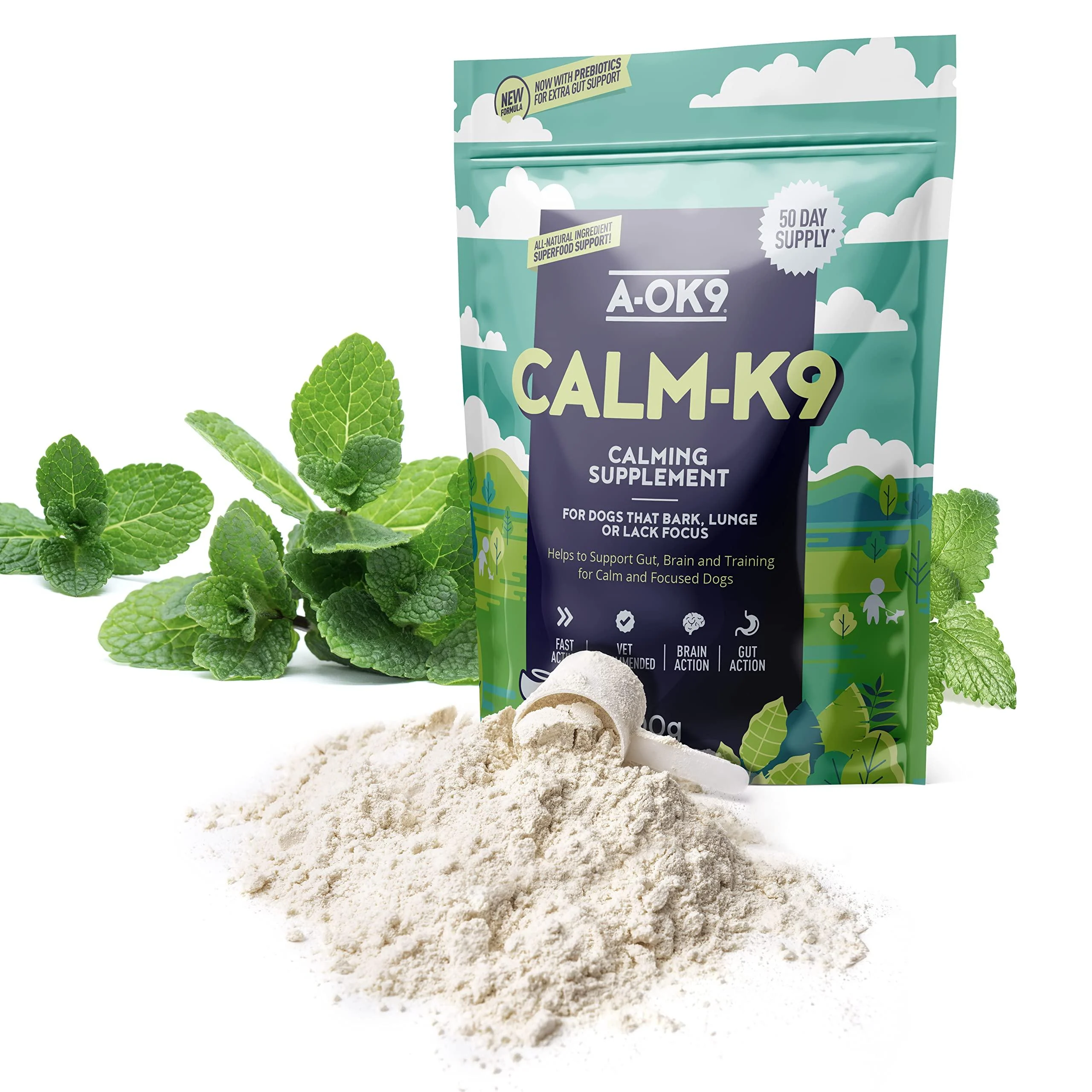 A-OK9 Calm-K9 | Calming Supplement for Dogs | Helps with Anxiety Relief Fireworks Stress & Barking | Natural Ingredients & Superfoods | Mix with Dog or Puppy Food | All Ages & Breeds | Absolute Dogs 1 pouch