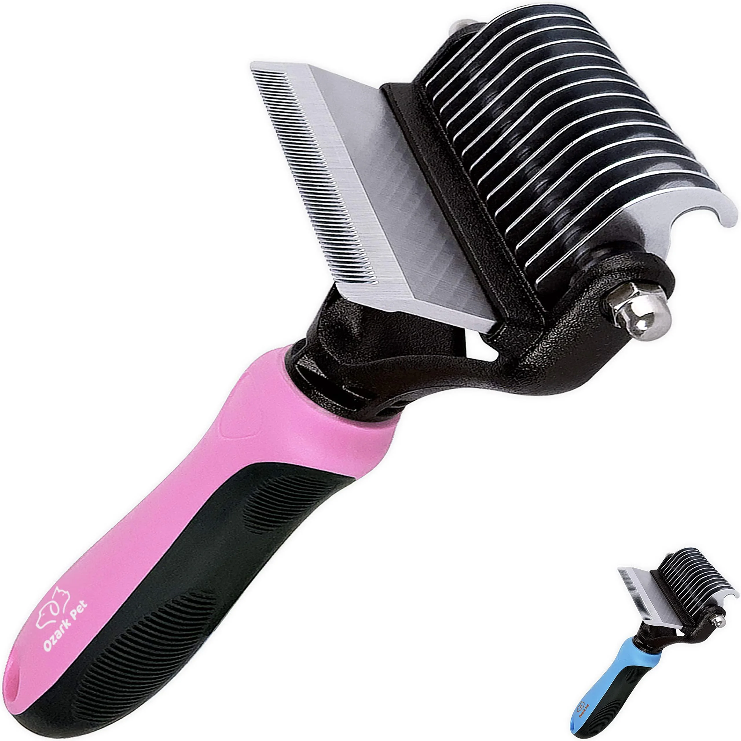 Pet Brush, 2-Side Pet Grooming Tools for Cat and Dog with Deshedding Brush and Safe Dematting Comb Small Pink