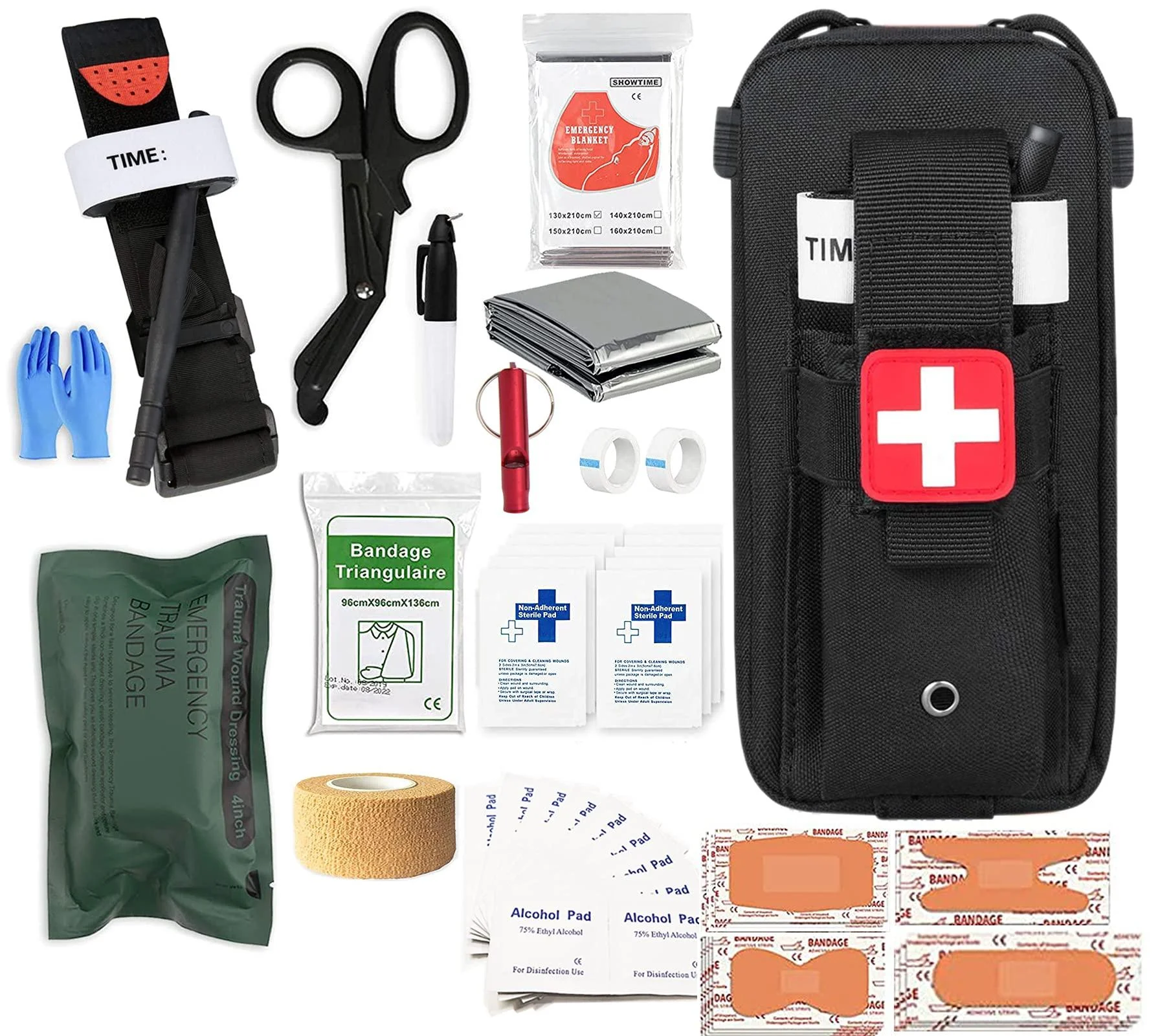 Med Kit Trauma Kit with Tourniquet, Emergency Survival First Aid Kits, EMT IFAK Medical Kit for Severe Bleeding Control, Military Camping and Hiking (Black) - Vviitop