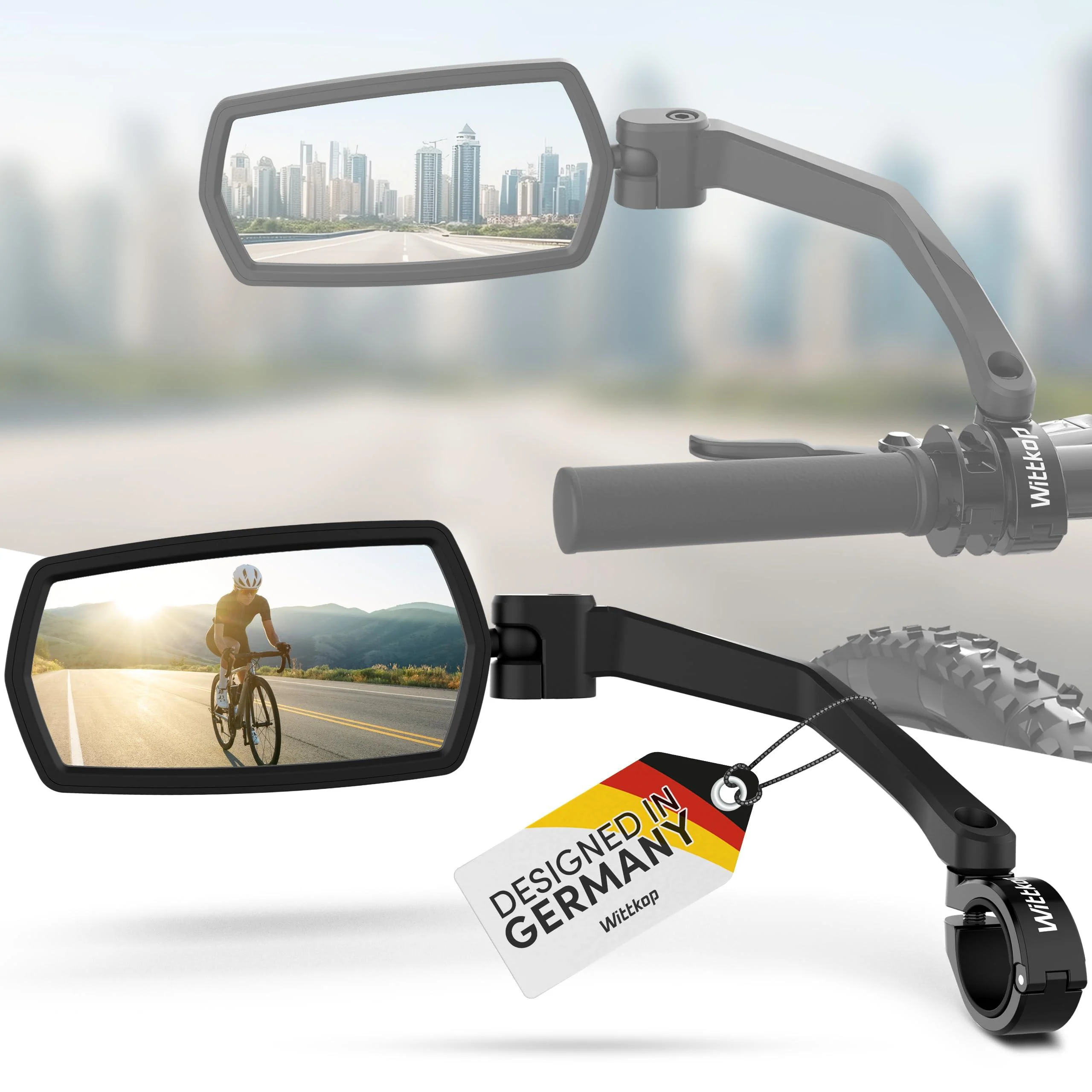 Wittkop bike mirror |Large HD field of vision |360 rotating & foldable |Assembly upper & below |Bruchfest & durated |Convex rear view mirror for bicycle e-bike |Left handlebar ebike for left