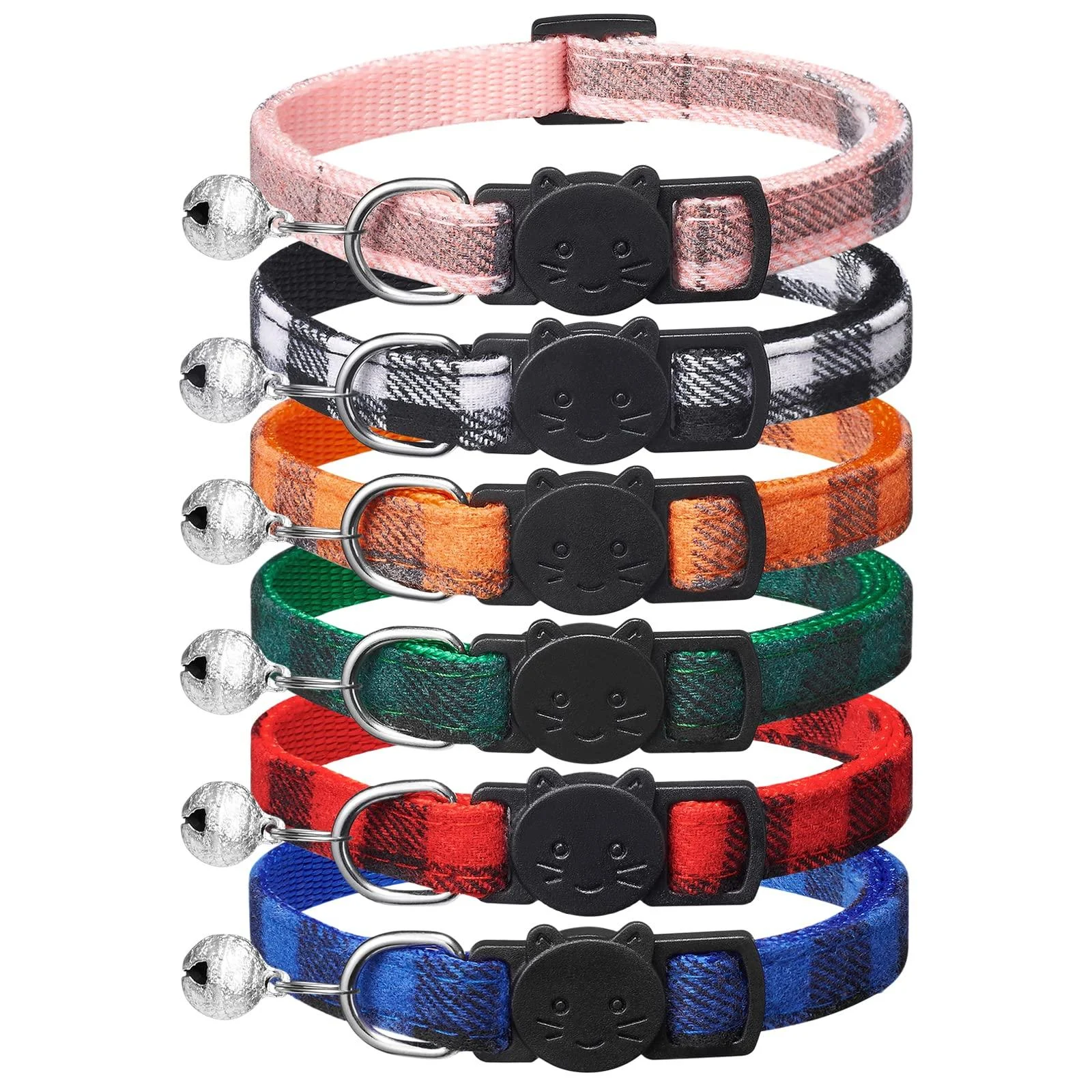 6 pieces of classic checkered cat collar with safety lock adjustable 15-23cm collar cat cats collars for girls boys personalized pet treat 15cm-23cm