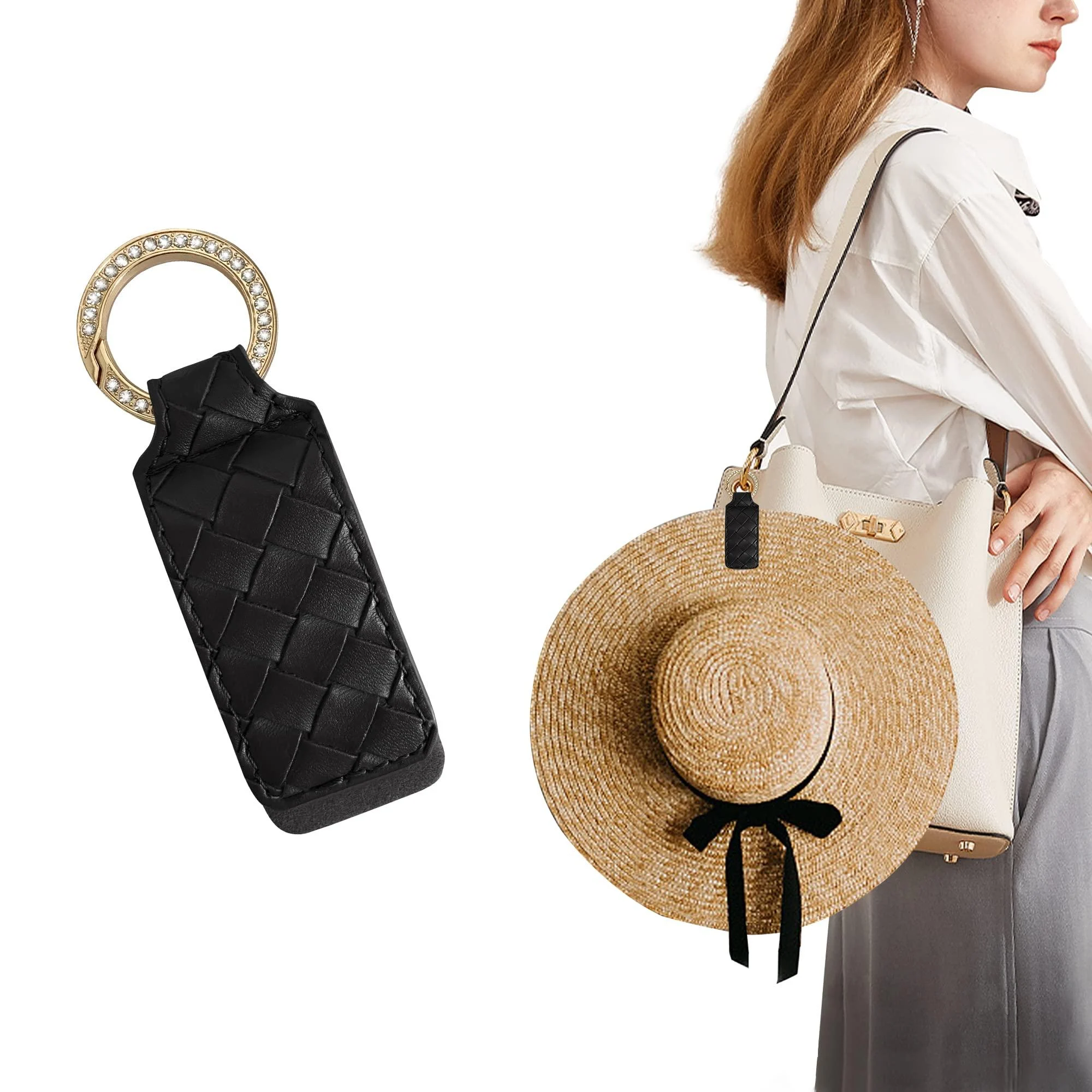 RongYue Hat Clip for Travel Handbag Backpack Luggage Portable PU Leather Metal Shrapnel Cap Holder Outdoor Travel Accessory 1pcs Black