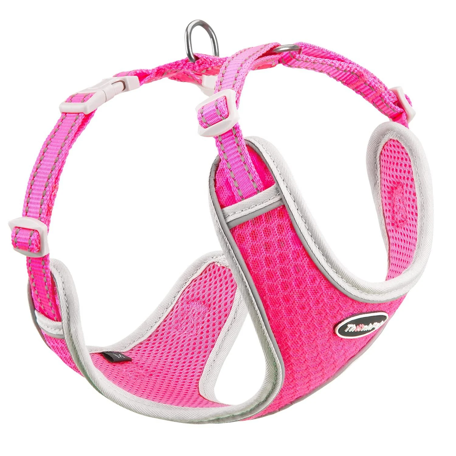 Thinkpet no-pull dog harness leash set breathable chest harness for small medium large dogs adjustable soft running harness safe control padded reflective safety harness l (1 Pack) pink red
