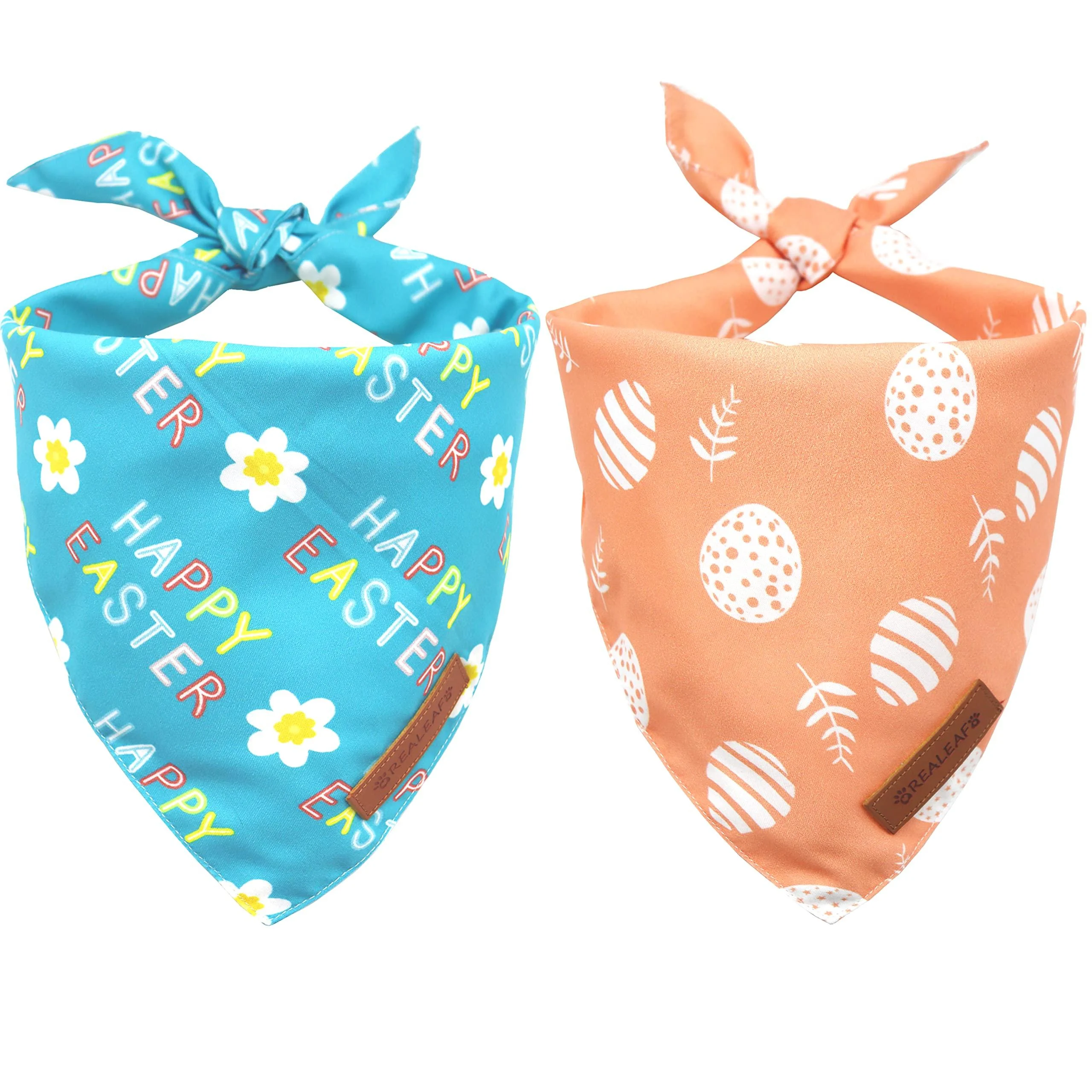 Realeaf Happy Easter Dog Bandanas 2 Pack Reversible Pet Scarf for Boy and Girl Premium Durable Fabric Holiday Bandana for Small Medium Large and Extra Large Dogs (Large Easter) Large Easter