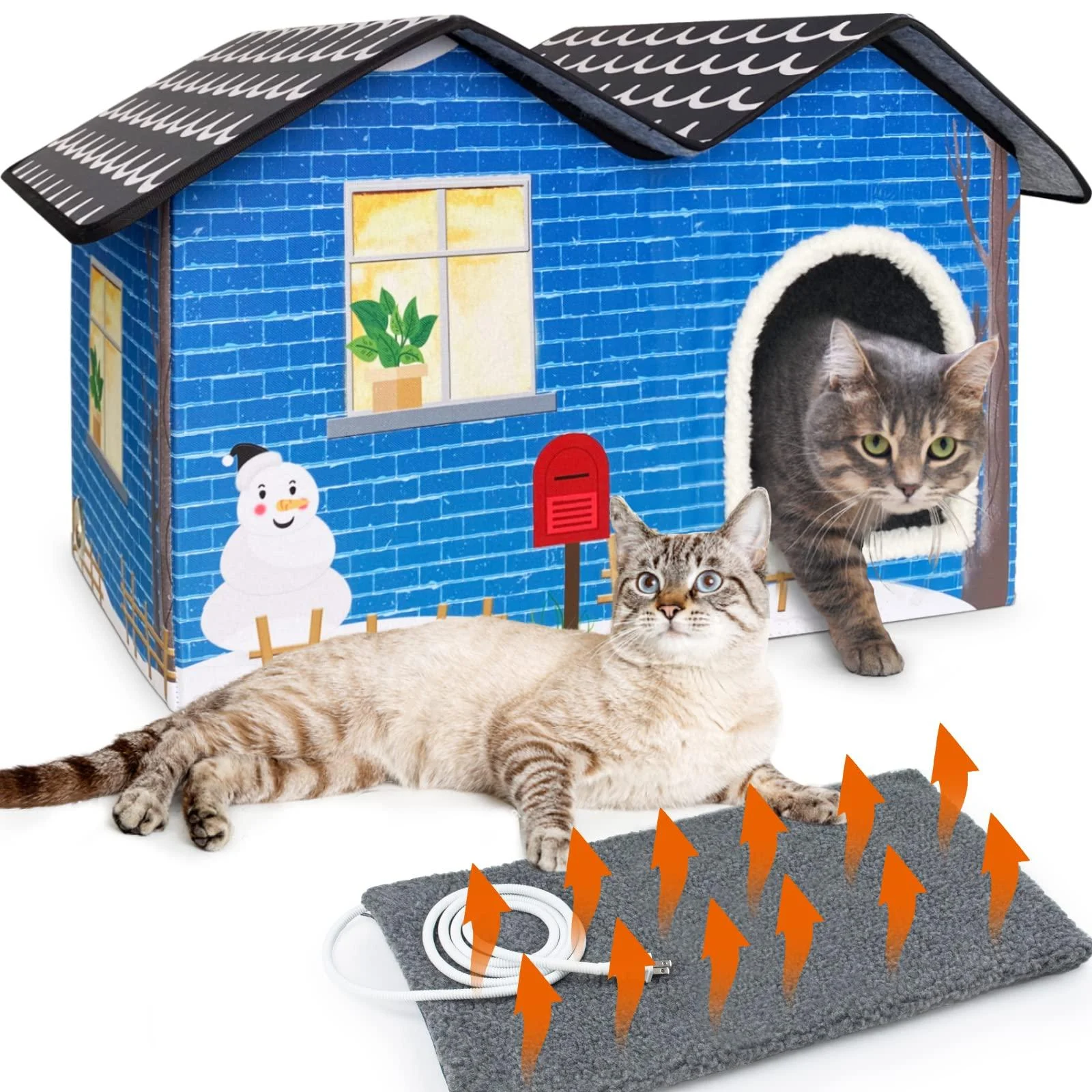 MARUNDA Large Heated Cat House for Outdoor Cats in Winter,Weatherproof Heated Cat Houses with Pet Heating Pad, Providing Warm and Cozy Homefor Your Pet,Easy to Assemble.(2 Step Finish) Large Houses