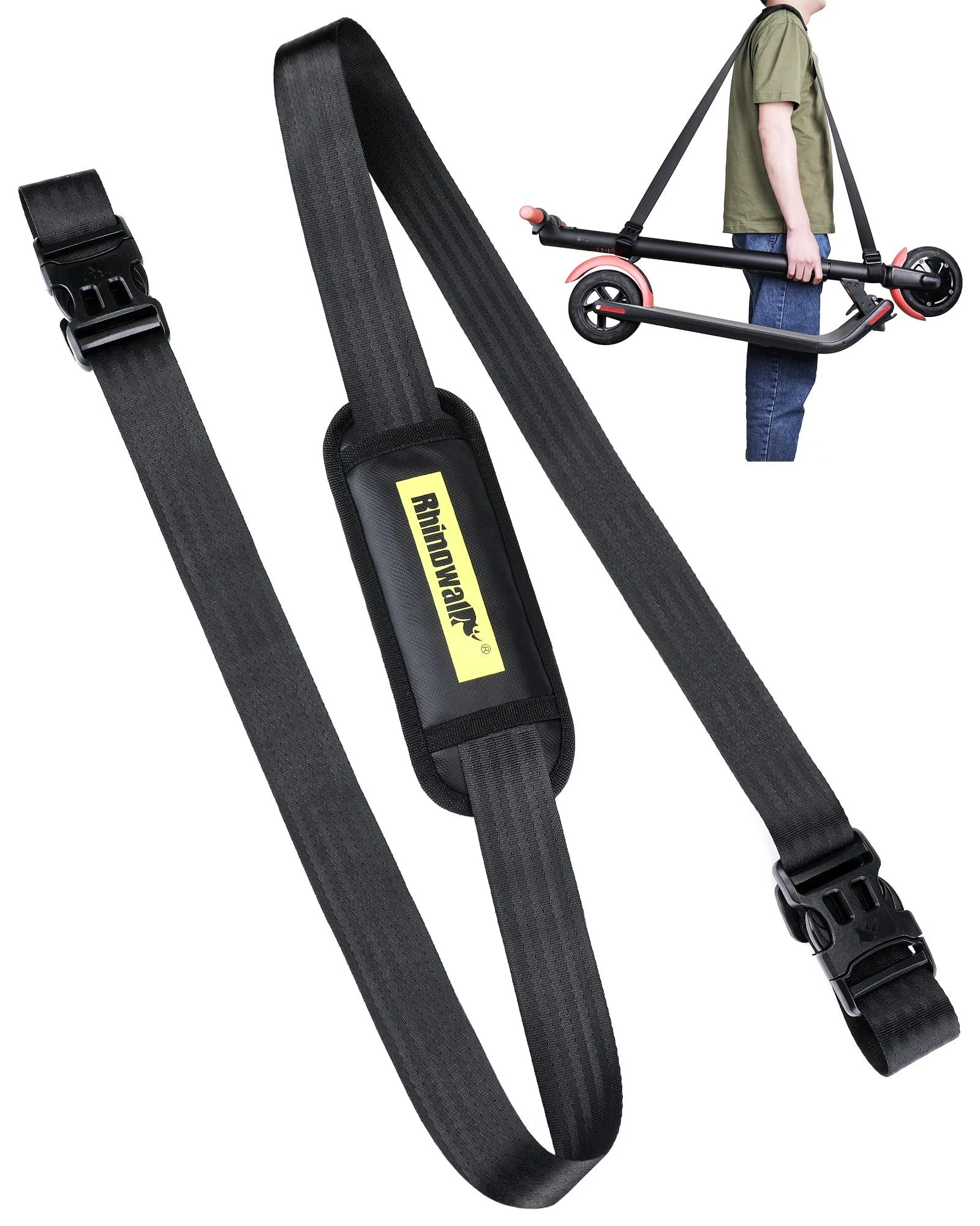 Scooter Shoulder Strap, 71-inch Carrying Scooter with Adjustable Carrying Strap and Extra-Thick Anti-Slip Shoulder, Scooter Strap for Electric Scooter, Bikes, Balance Bikes, Yoga Mat, Ski Board Black