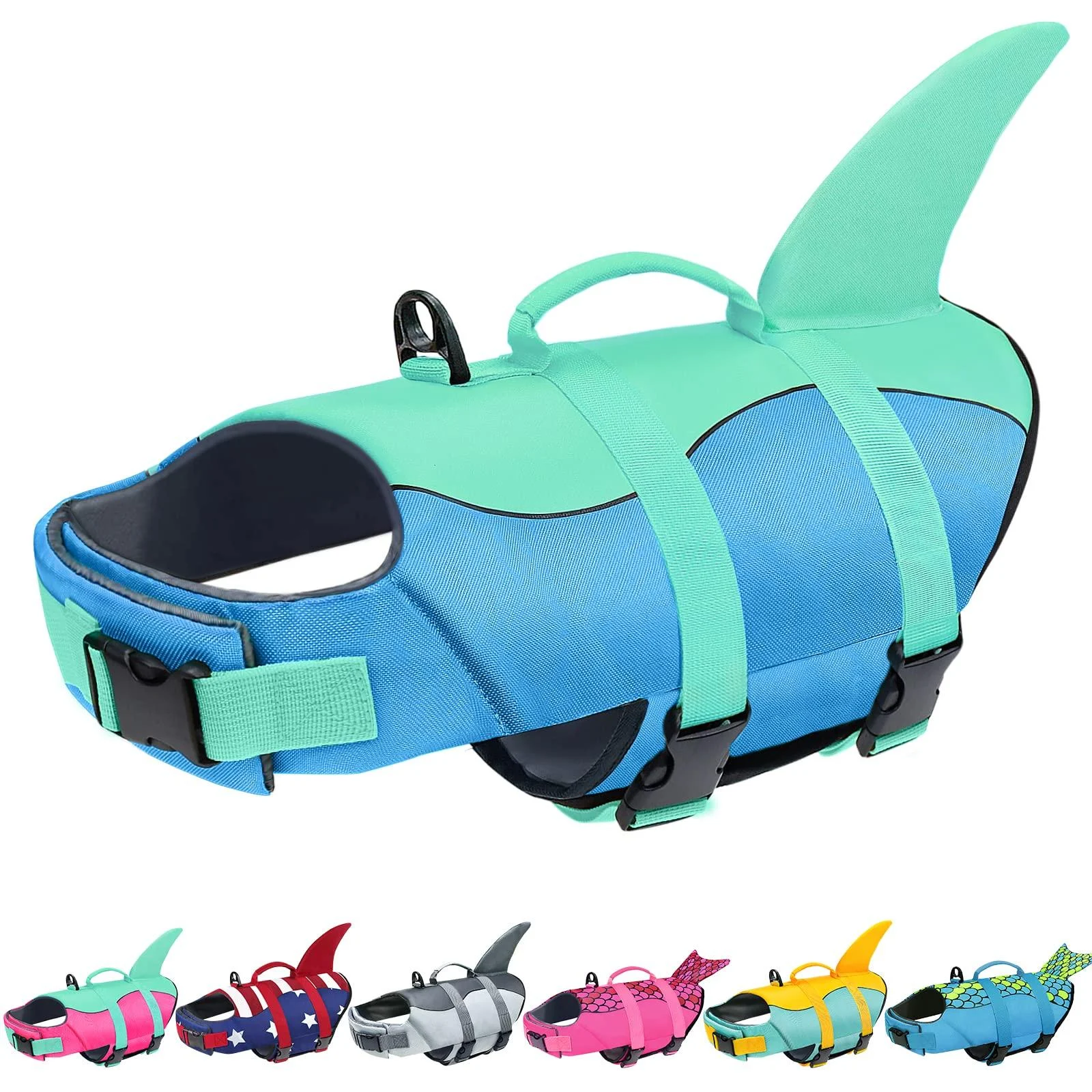 Malier Dog Life Jacket, Ripstop Dog Life Vest Adjustable Dog Life Preserver with High Buoyancy for Swimming Boating, Shark Dog Life Jacket Puppy Life Jacket Lifesaver for Small Medium Large Dogs Blue Large
