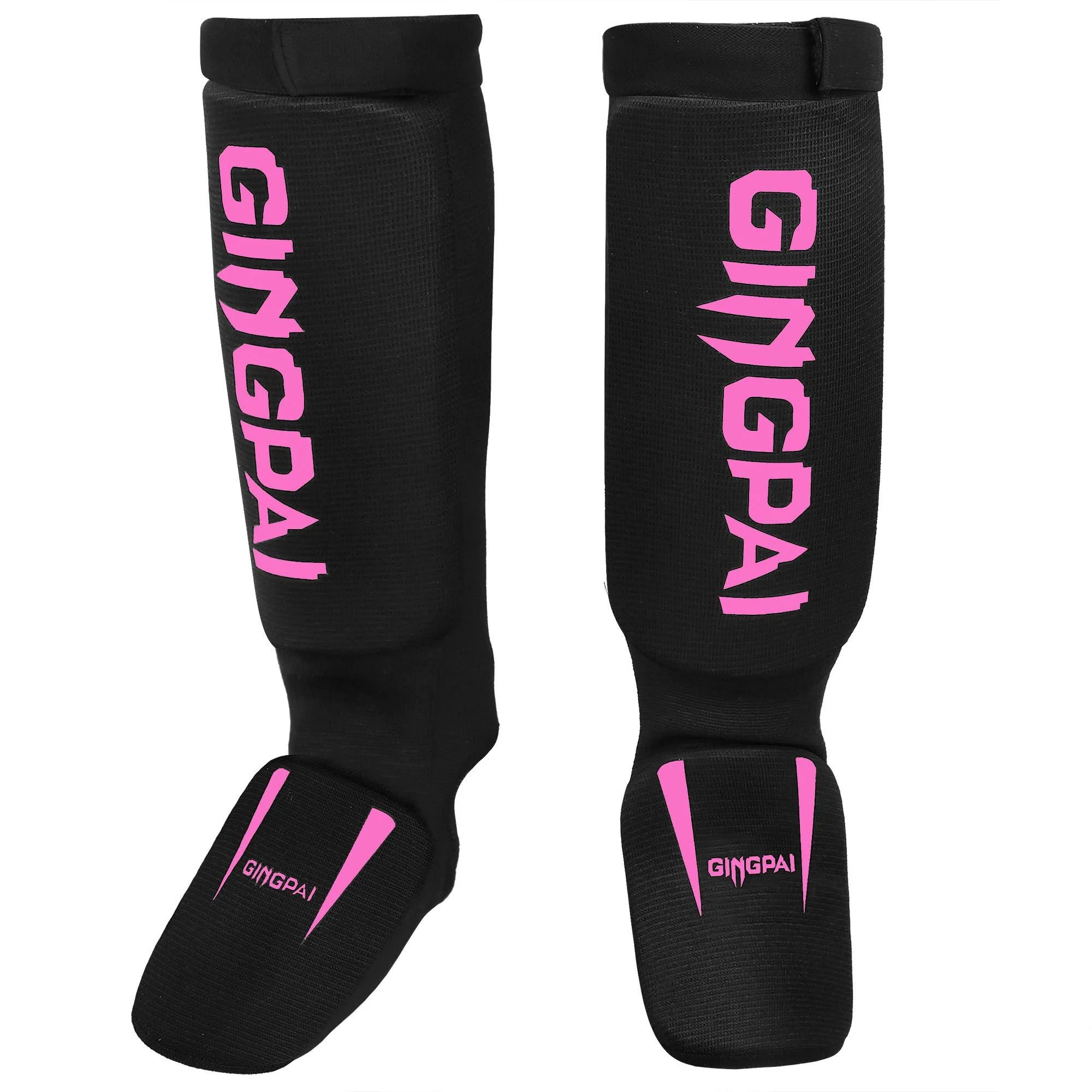 Combat Sports Washable MMA Elastic Cloth Shin&Instep Padded Guards, Premium Leg Protective Gear Guards&Pads - Ideal Shin Guard for Shin Protection, Wrestling, Sparring, Muay Thai, Kickboxing & Karate Black Pink Medium