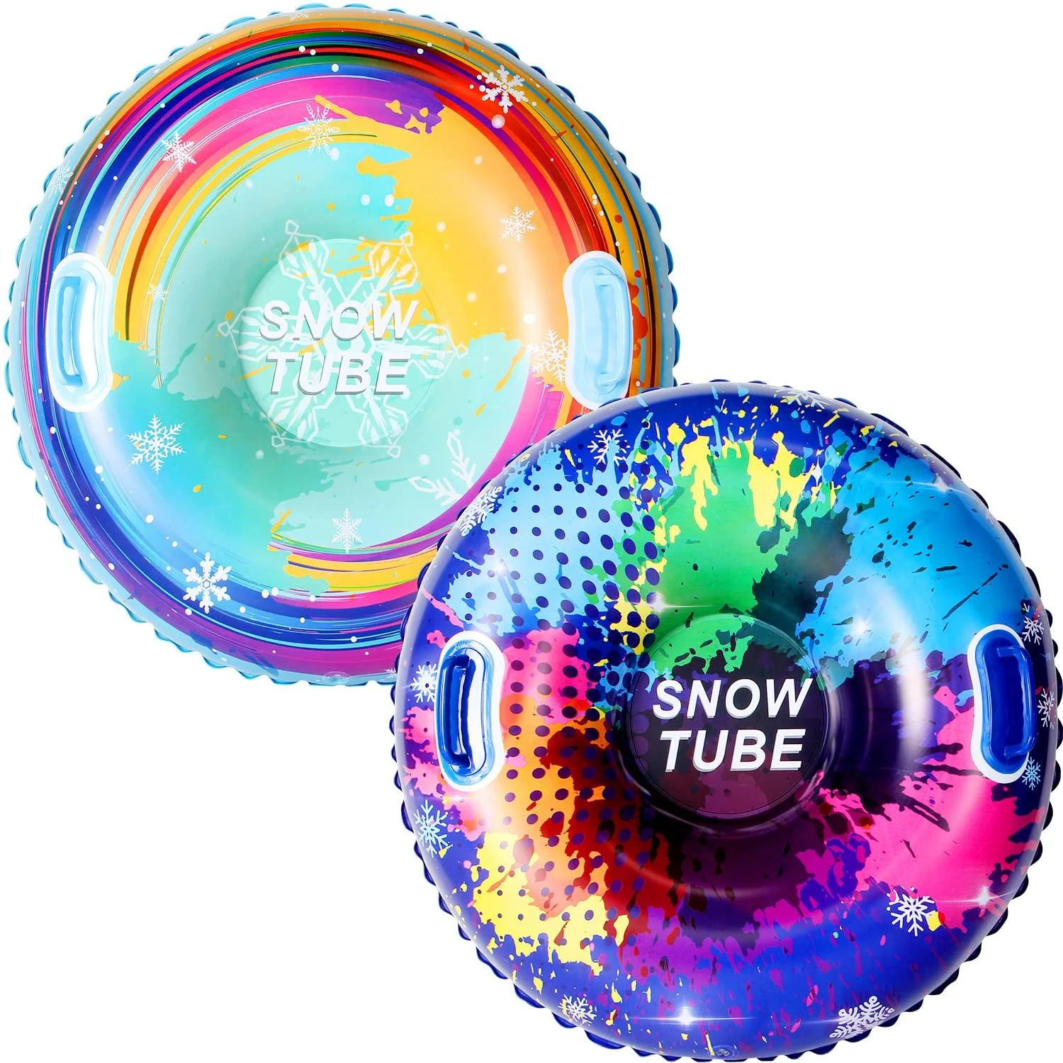 FindUWill Snow Tube 2 Pack 35'' Inflatable Snow Tubes Sleds for Kids Sledding Heavy Duty Big Sledding Tubes with Double Layer Bottom Sturdy Handle Snow Tube Toys for Kids Toddler Adults(Set of 2)