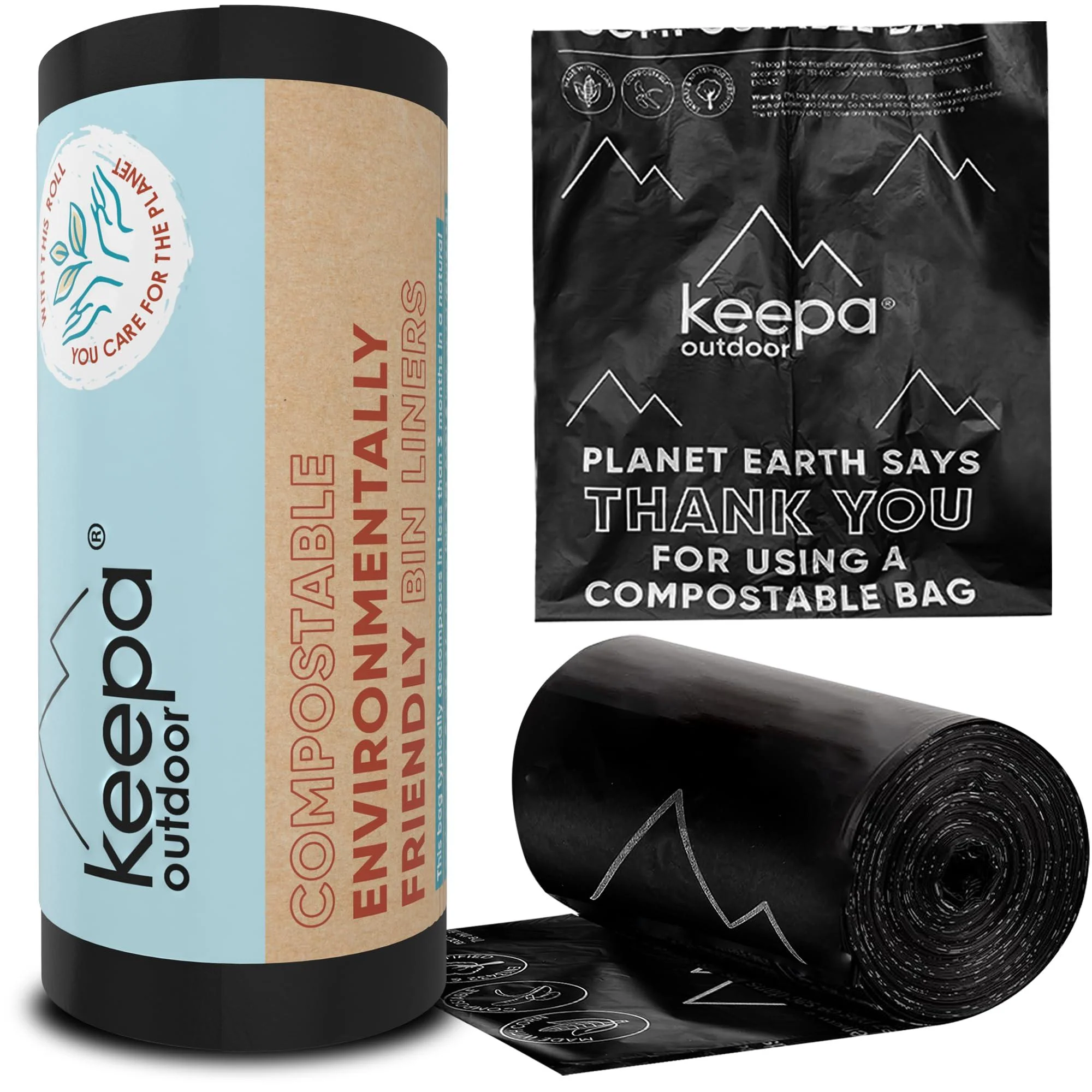 Keepa outdoor compostable toilet bags black 20 pieces with 40 l tearproof odor -tight and almost non -transparent for the organic waste bucket in the kitchen and camping toilets