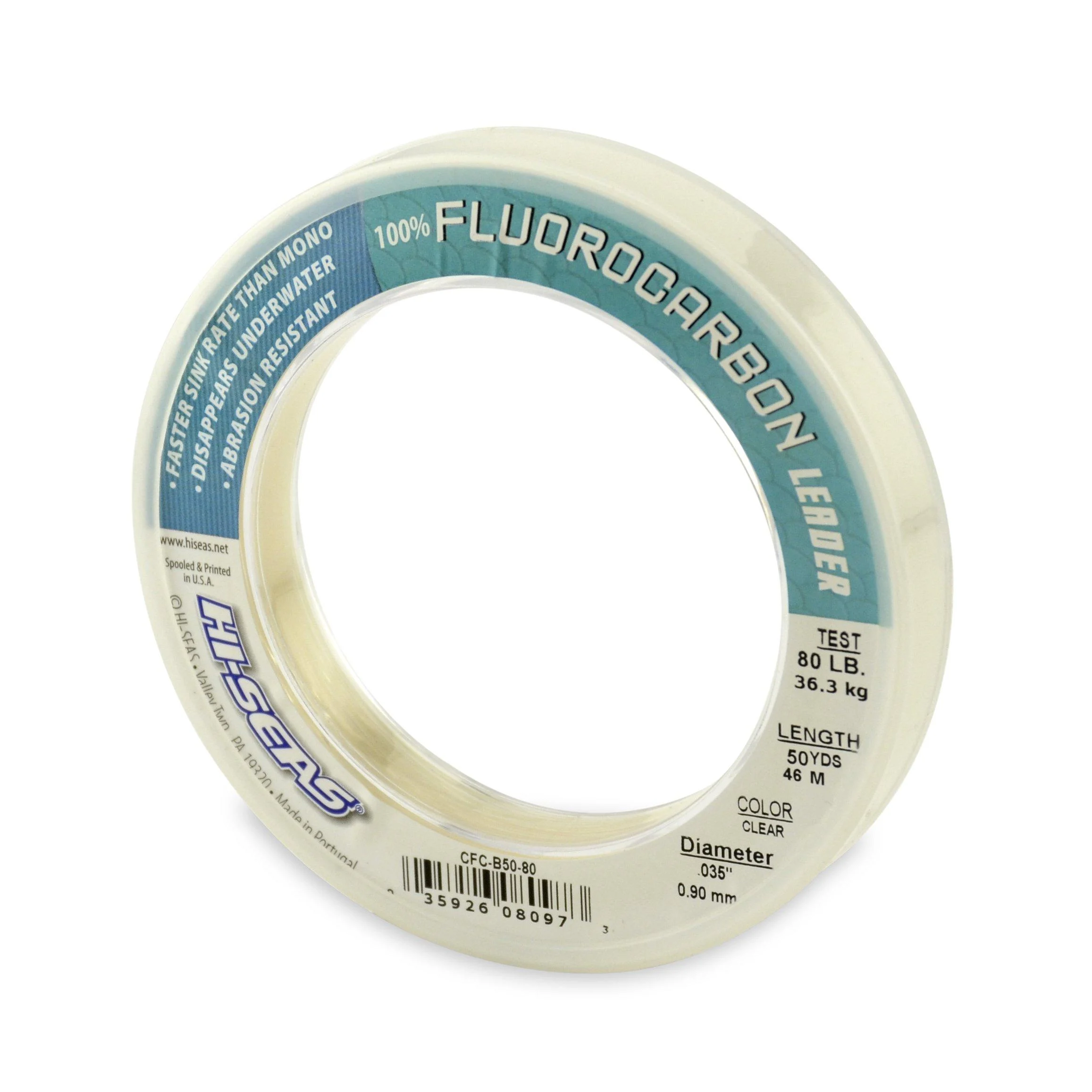 Hi-Seas 100% Fluorocarbon Leader Clear 25 Yard, 40 Pound Test