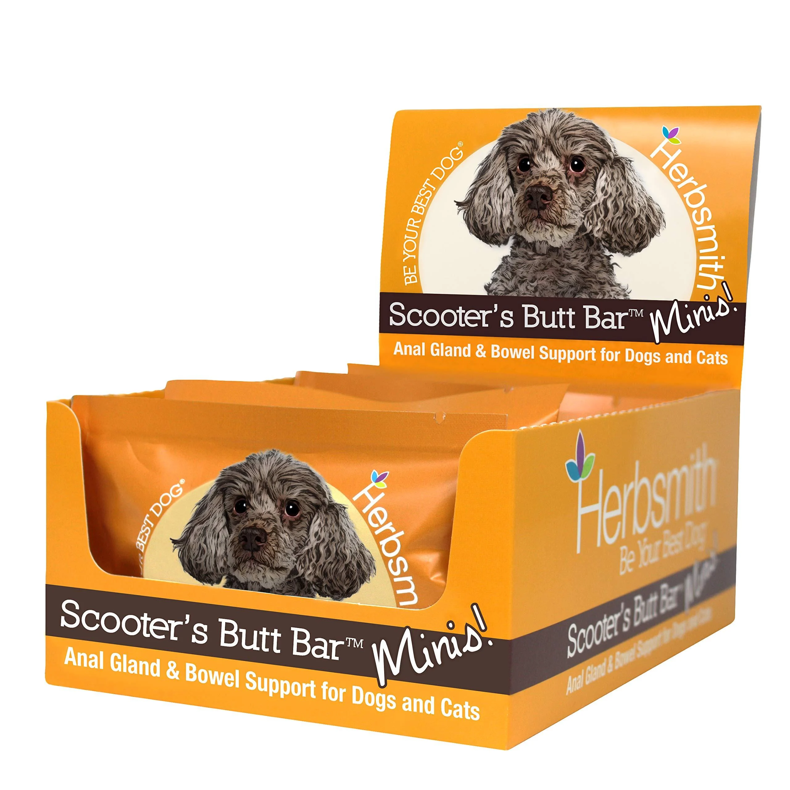 Herbsmith Scooters Butt Bars - Anal Gland and Bowel Support with Pumpkin Fiber for Dogs- Digestive Aid for Dogs - Dog Fiber Bars Case Of 8 Mini Bars (For Dogs Under 30lbs)