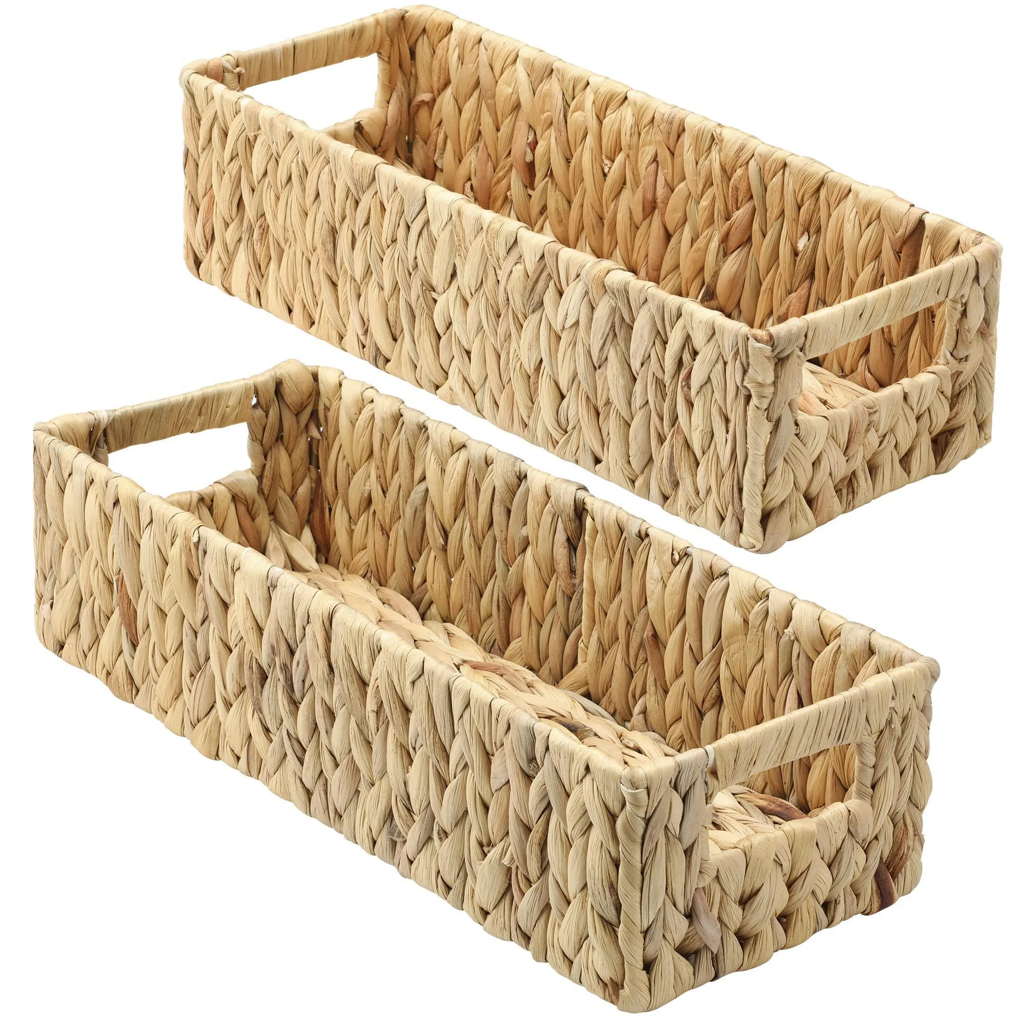 Graciadeco Nesting Water Hyacinth Storage Baskets for Toilet Tank 2 Pack Back of Toilet Storage Basket for Toilet Paper Wicker Storage Basket for Toilet Tank Top Woven Long Narrow Baskets for Storage