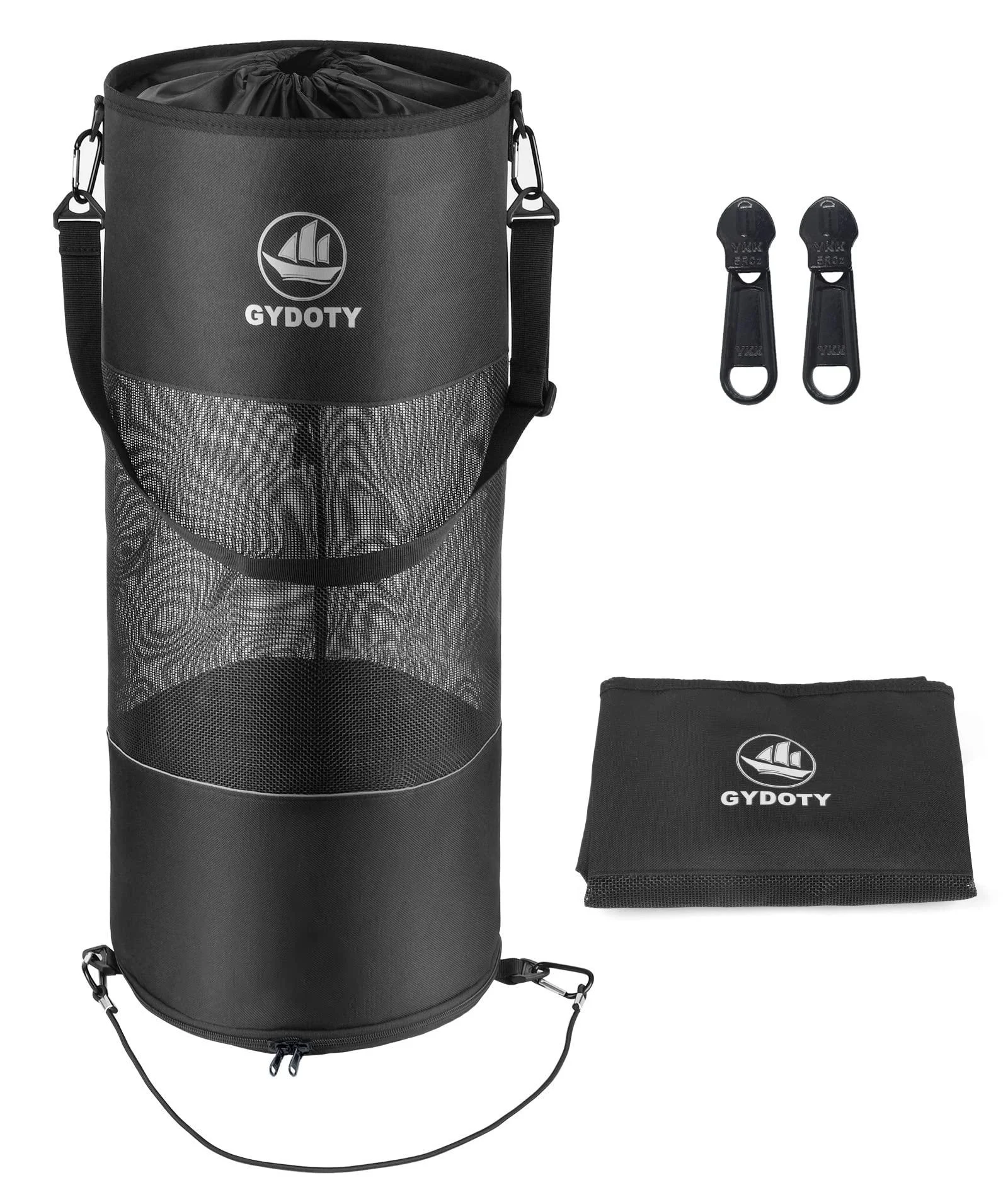 Gydoty Boat Trash Bag Can - Boat Accessories Gifts for Men Boating Must Haves Reusable Mesh Boat Garbage Container(Black,YKK Long Zipper) YKK long Zipper,black