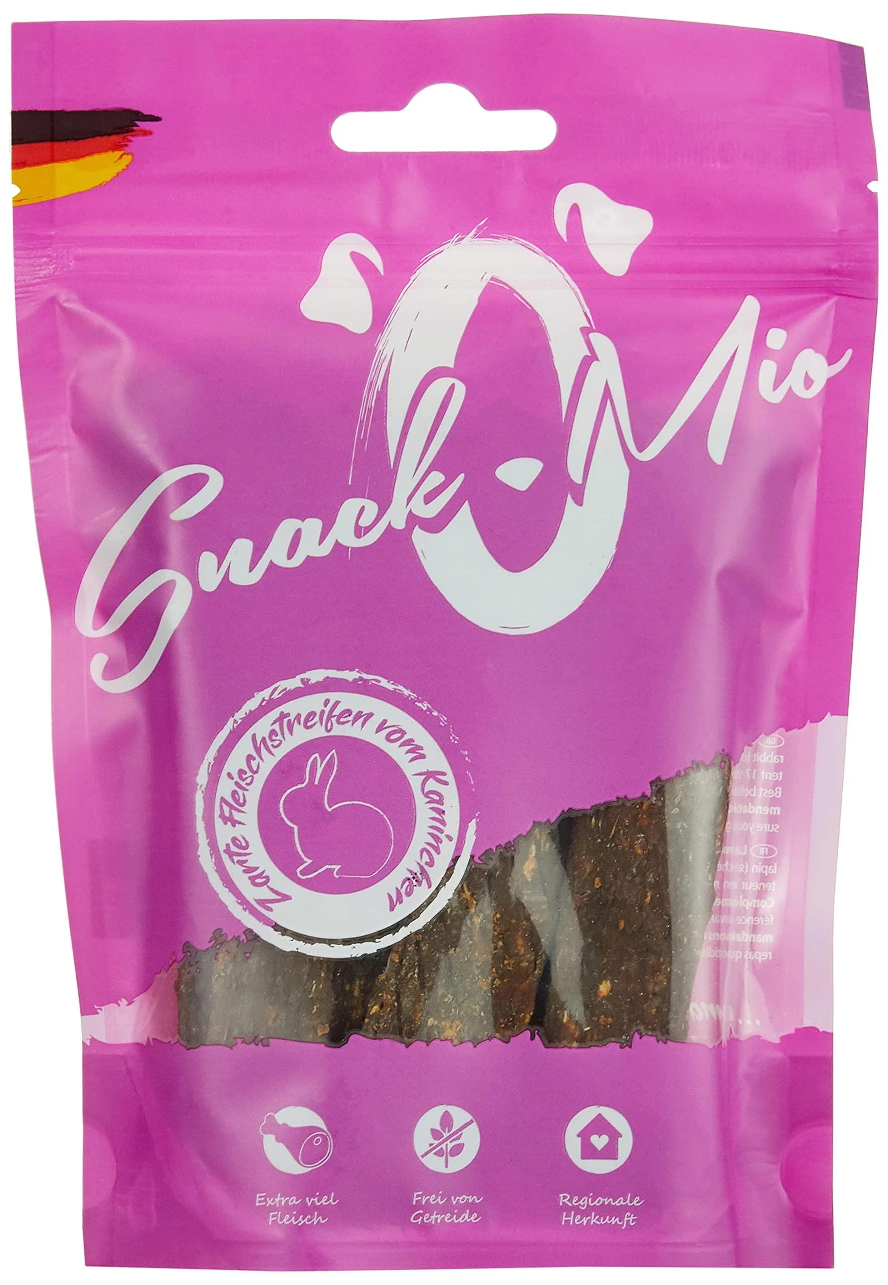 Snackomio - Premium dog snack - delicate strips of meat from rabbit grain -free 1 -pack (1 x 125g) rabbits 125 g (1 Pack)