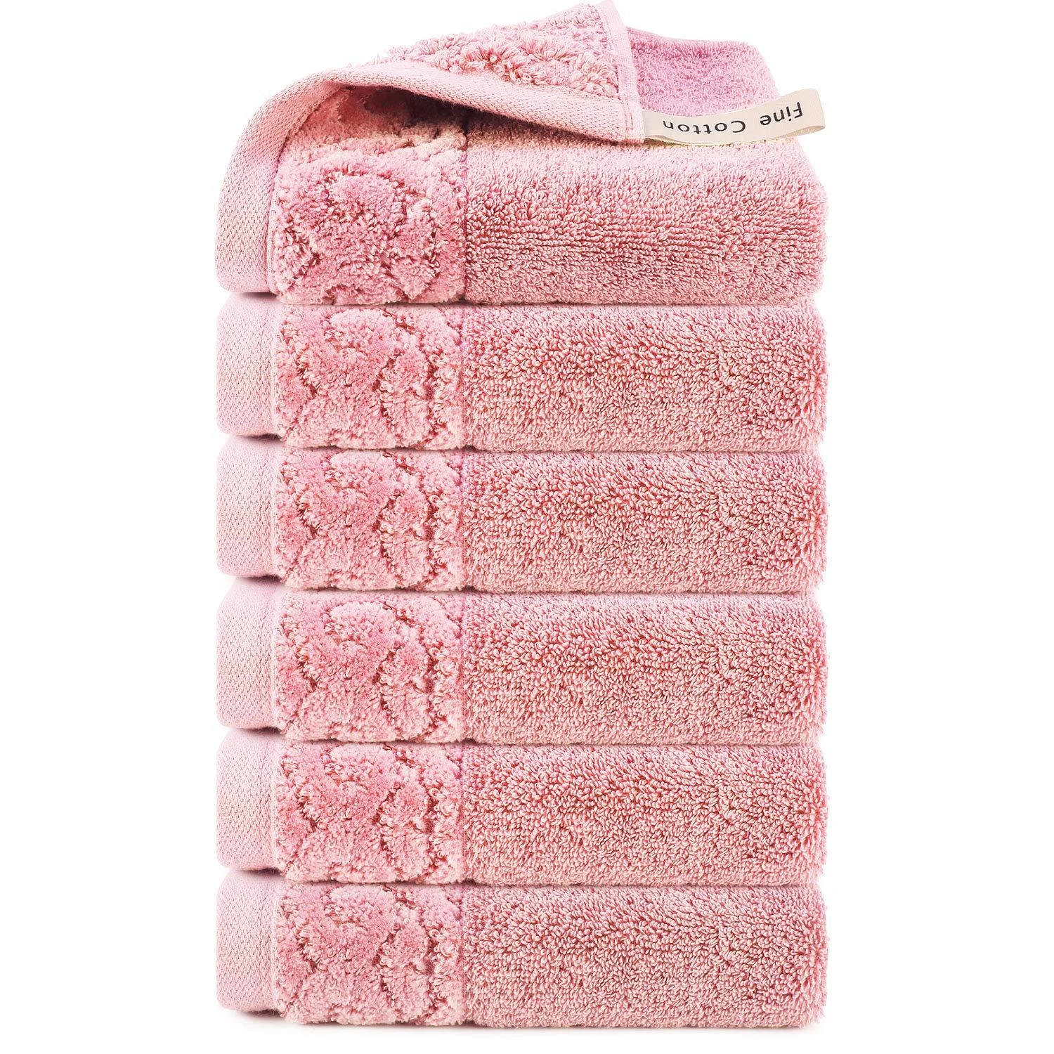 Jixiangdou Luxury Cotton Washcloths Large Hotel Spa Bathroom Face Towel 6 Pack (Pink)