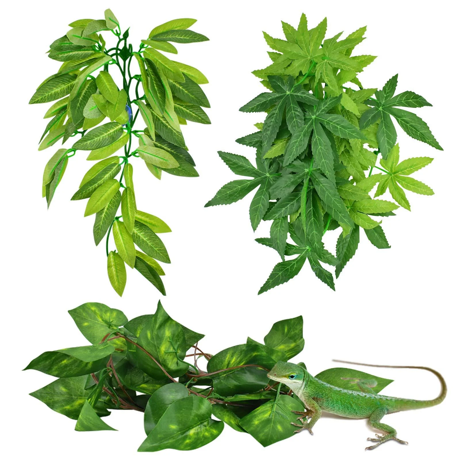 ERKOON Artificial Plastic Plant 3 Pieces Set Reptile Habitat and Aquarium Fish Terrarium Decor