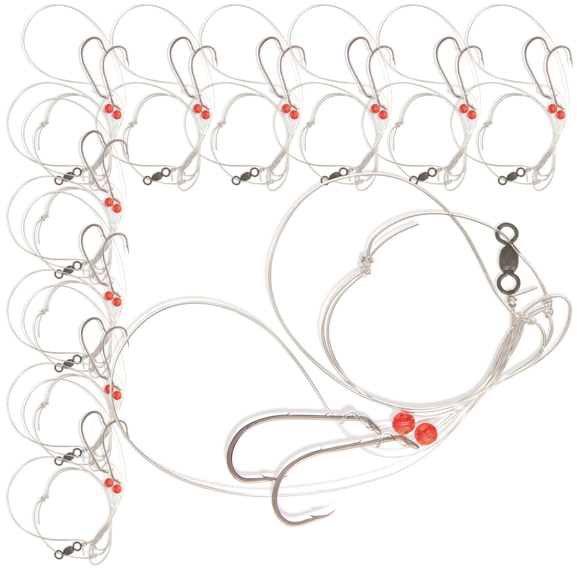 Uncle Mos Sea Bass Fishing Rigs for Saltwater - 1, 5 &10 Pack Options - Hi/Lo Mustad Size 3/0 Bait Hook - 60lb Heavy Duty - Hand Tied - Fluke & Porgy with 80lb Swivel & Sinker Loop at The Bottom
