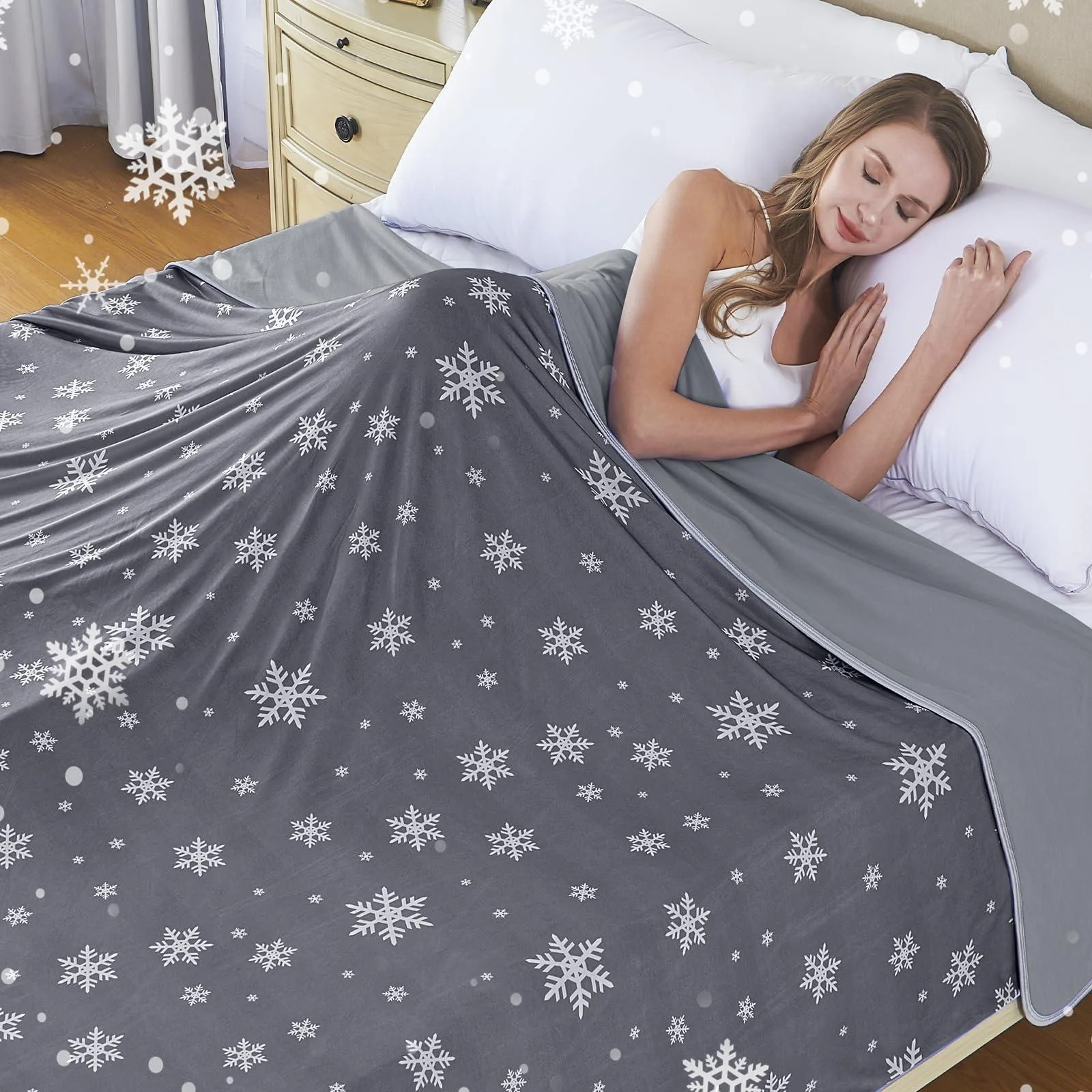inhand Cooling Blanket Twin Size (59"x79") Cooling Blankets for Hot Sleepers Q-Max 0.45 Decorative Lightweight Breathable Summer Cold Blankets for Sleeping Night Sweats to Keep Cool Grey Snow Grey-snowflake Twin