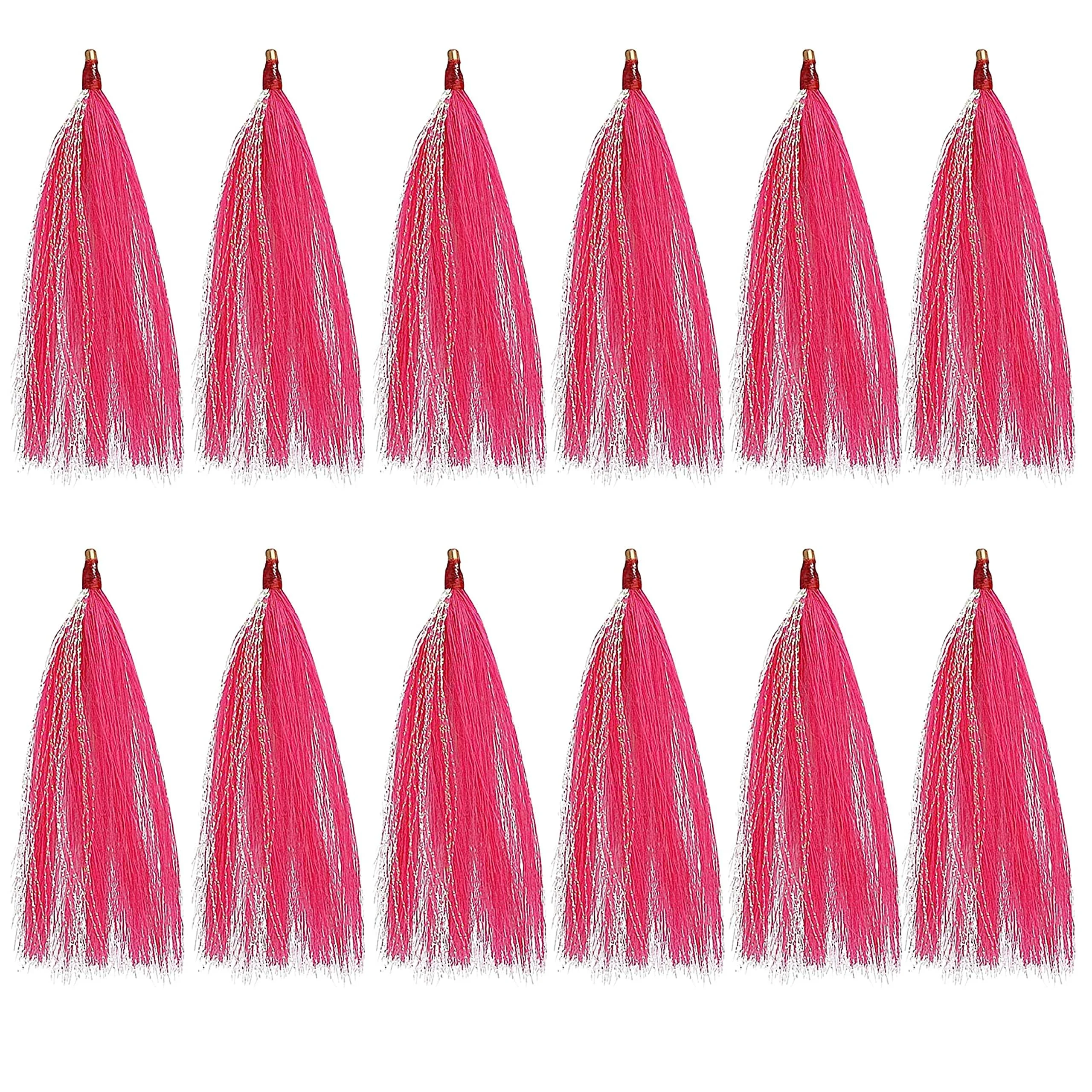 Fishing Bucktail Teasers Saltwater,12pcs Copper Tube Bucktail Flash Skirts Kit for Fluke Rig Fishing Teasers Plugs Pink - SILANON