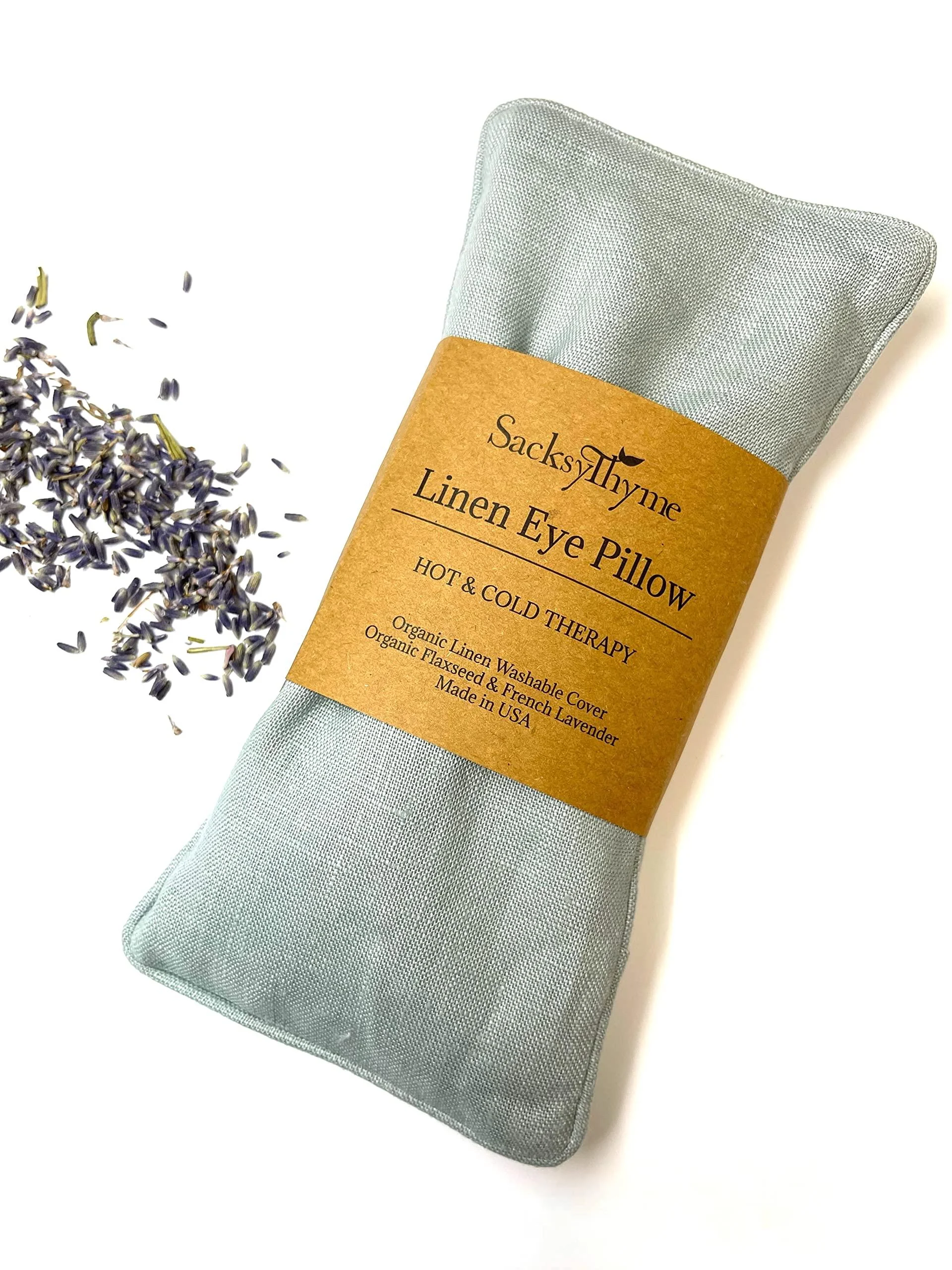 SacksyThyme Organic Linen Eye Pillow Flaxseed & Lavender- Yoga Stress Relief Sinus Migraine Microwave Heating Pad & Cool Compress Made in USA Sage (Lavender)