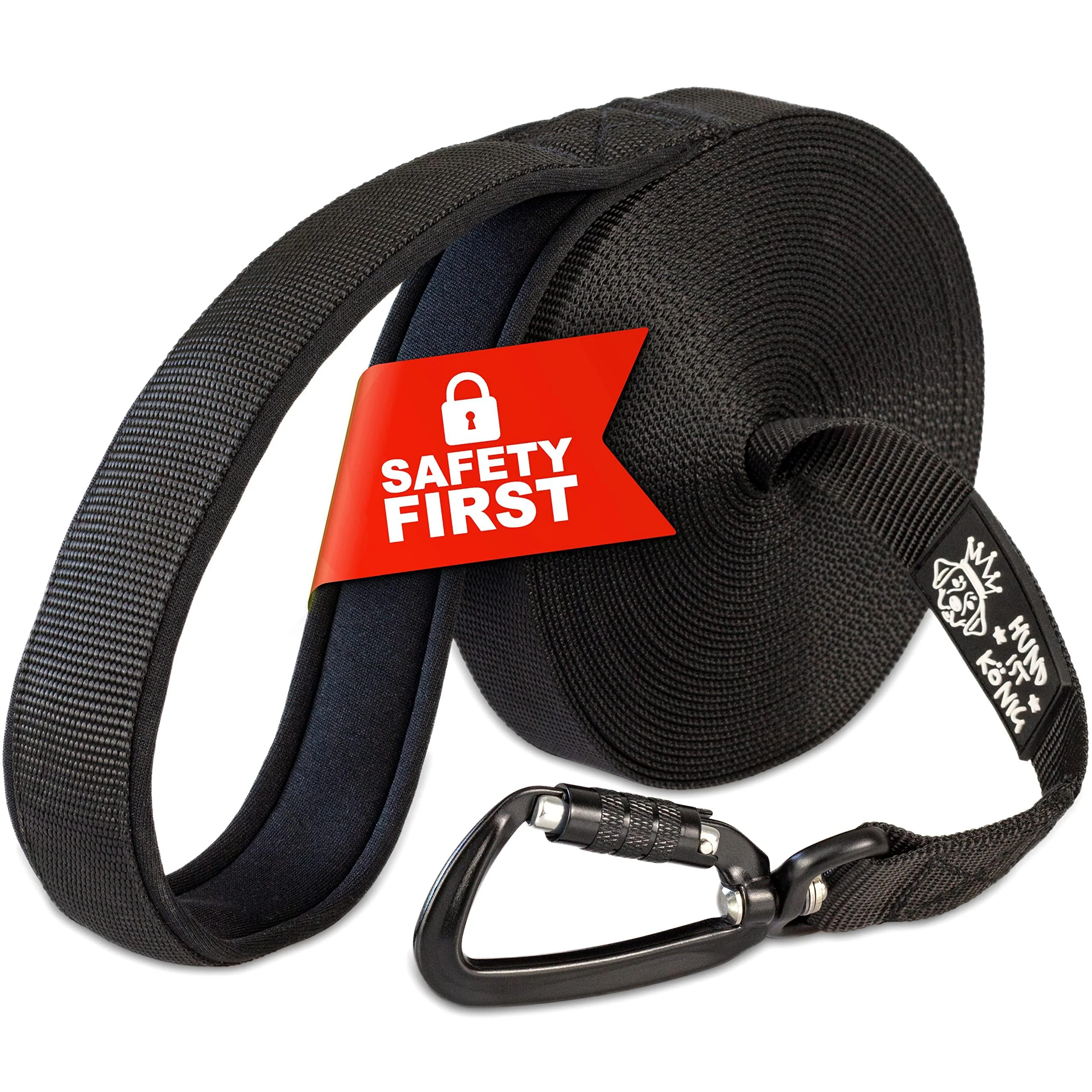 Dog is K nig drag line for dogs - long dog leash 5m with grip cushion - running leash for dogs with safety carabiners for successful dog training including eBook Length: 5m / width: 2.5cm / strength: 1.5mm black