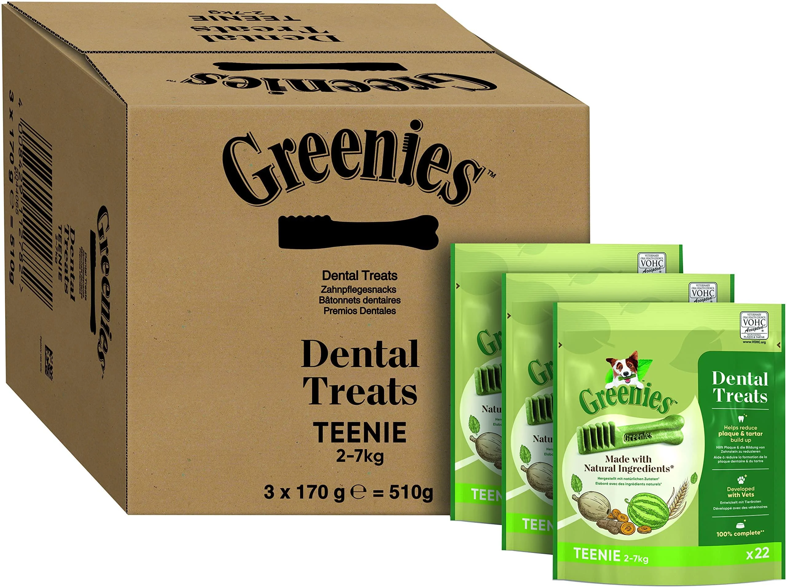 Greenies Dental Treat Original Teen-Dental Narcups for very small dogs from 2-7 kg-Hundeleckerli for daily tooth cleaning-3-pack-3 x 170 g teen original 170 g (3 Pack)