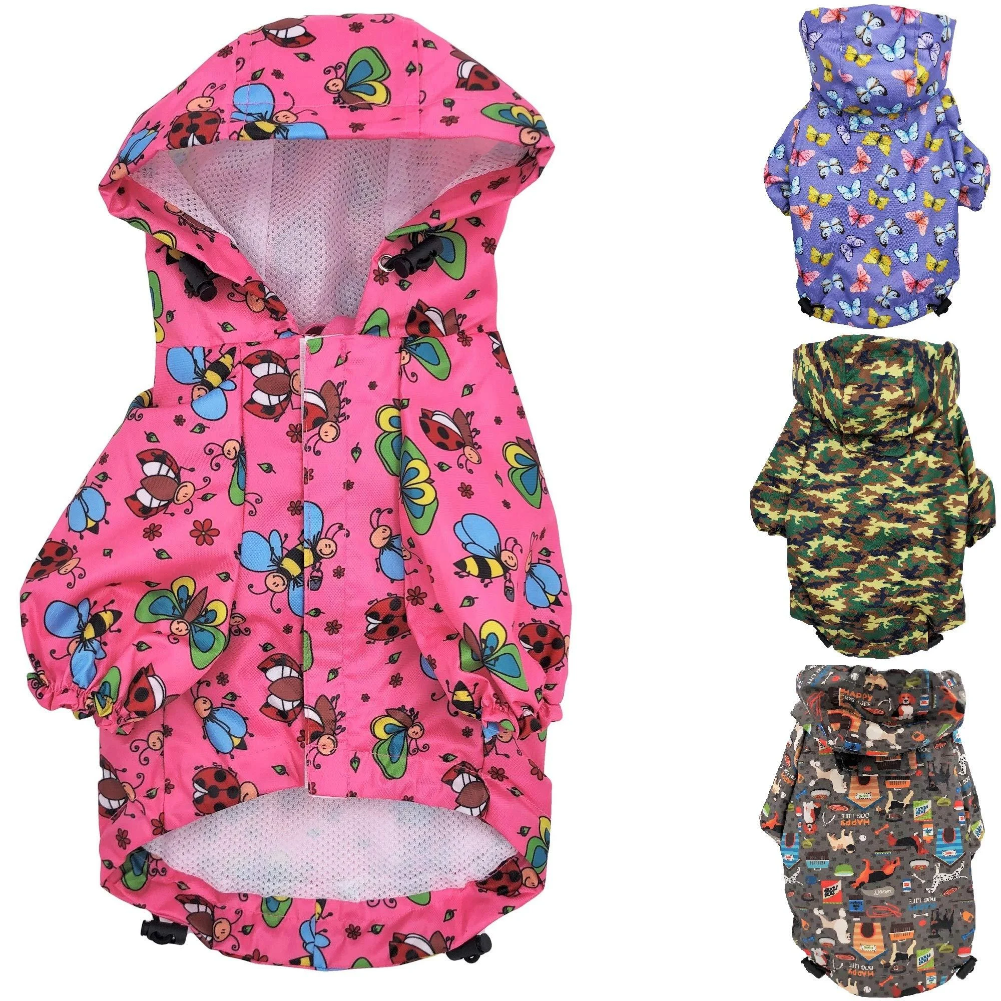 for Small Pet Cat Dog Raincoat Hoodie Coat Waterproof Rain Jacket Rainwear (S: Length - 12", Pink) S: Length - 12" PINK