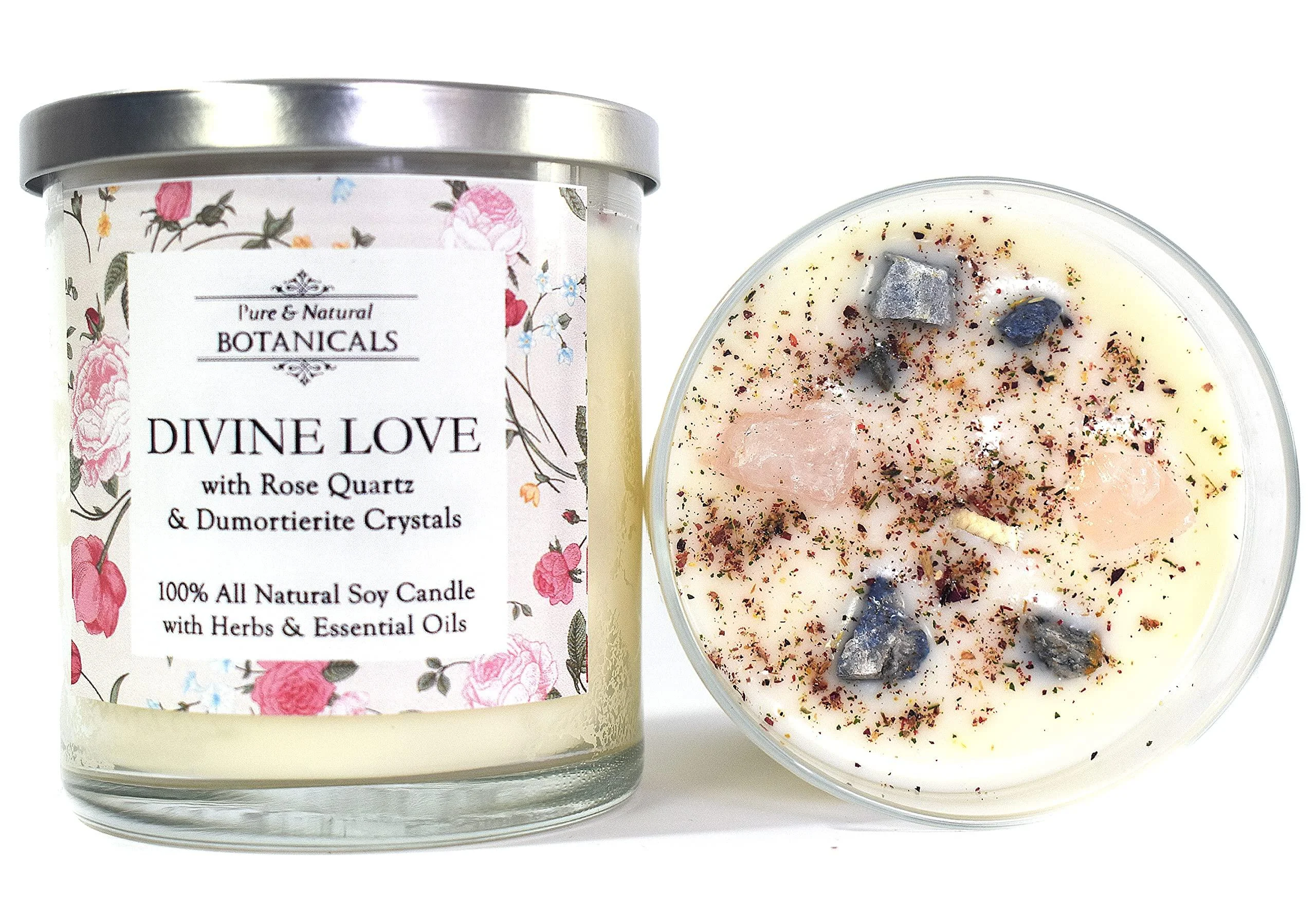 Divine Love Soy Candle 10 oz | Natural & Non Toxic | Crystals Magnolia Lily Passion Flower & Sandalwood |Use in Rituals Related to Love & Compassion | Wiccan Pagan Spiritual - Art of the Root